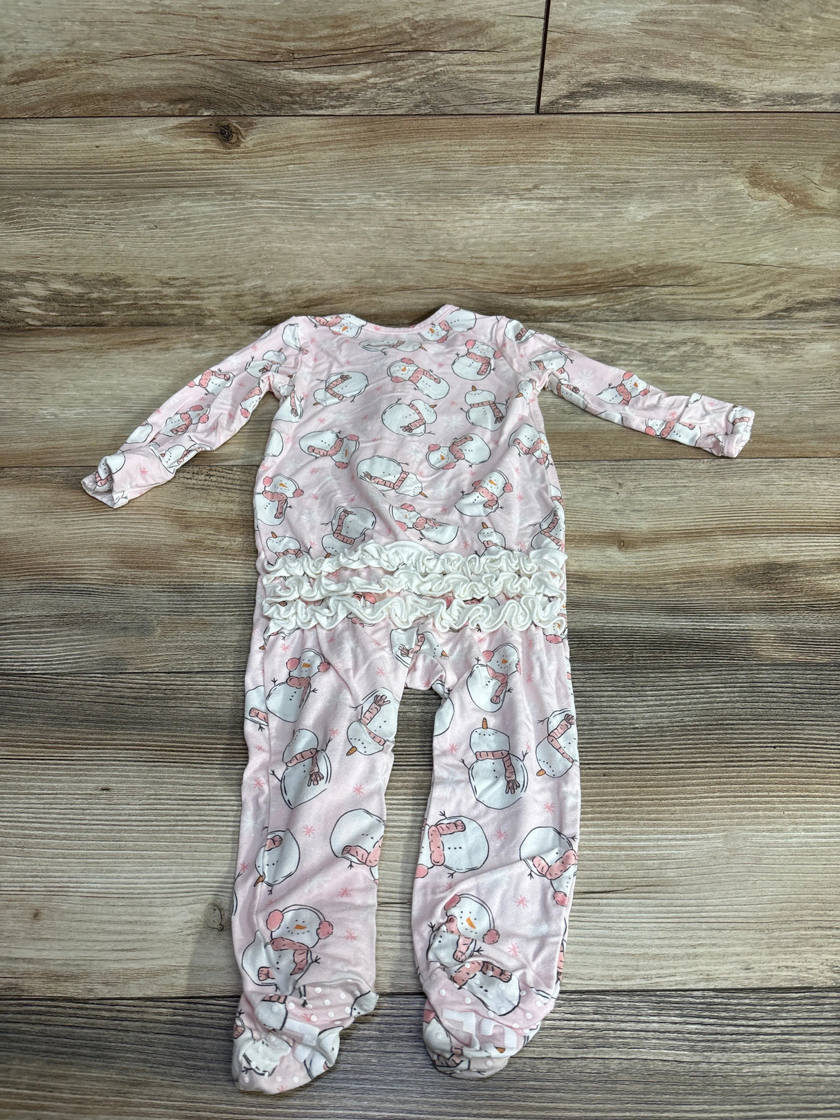 Caden Lane Snowman Zipper Ruffle Footie Pink sz 3-6m