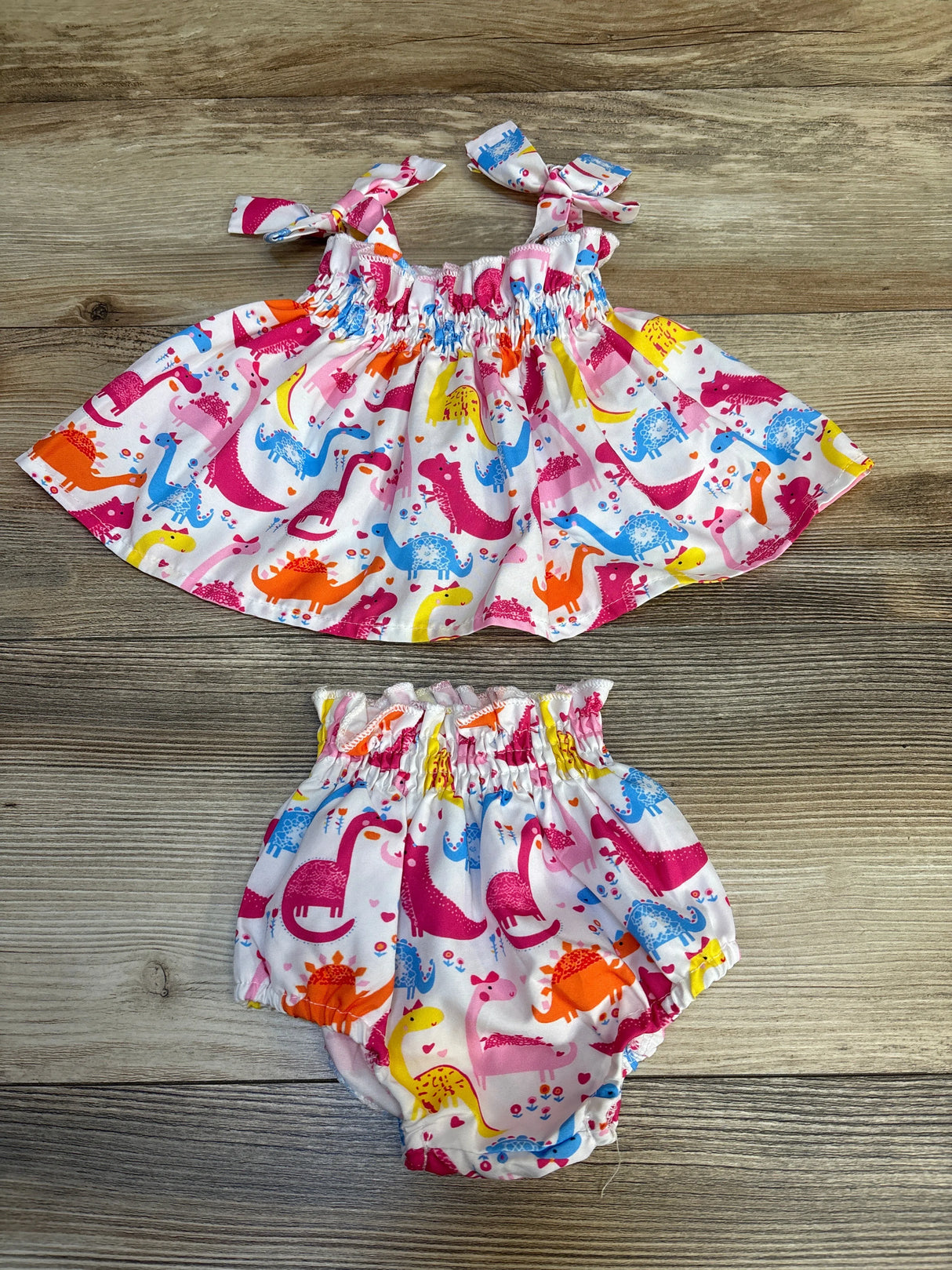 2Pc Dinosaur Dress White sz 3-6m