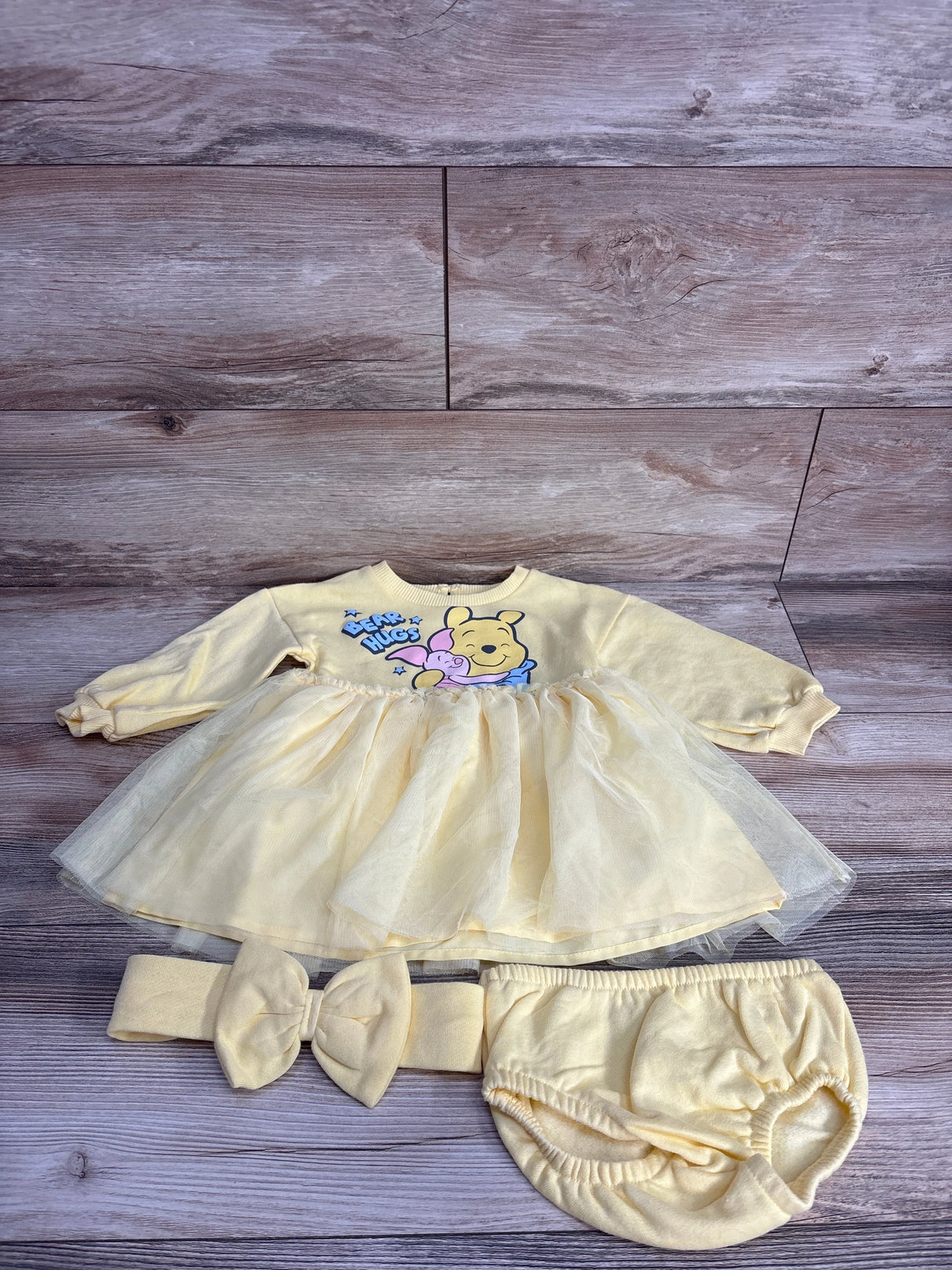 Disney Baby 3pc Winnie The Pooh Tulle Sweatshirt Dress Set Yellow sz 18m