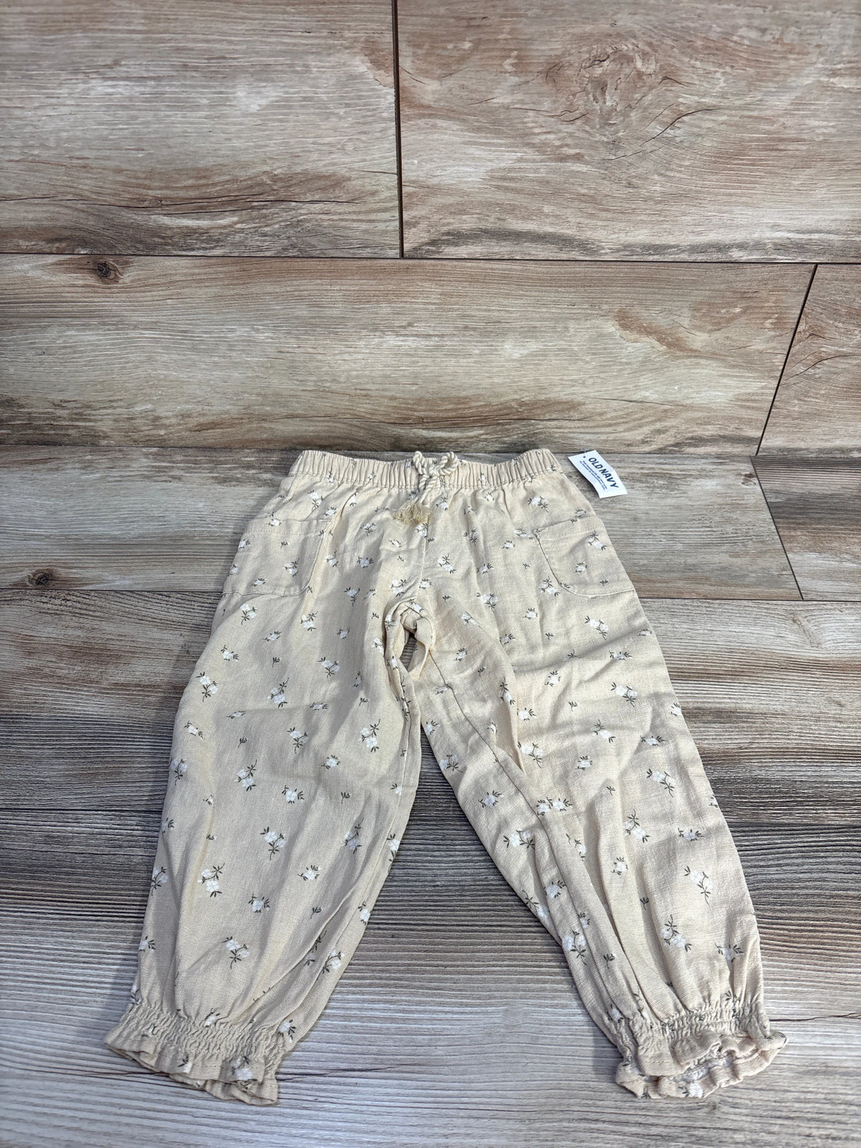 NEW Old Navy Linen Blend Floral Pants Cream sz 3T