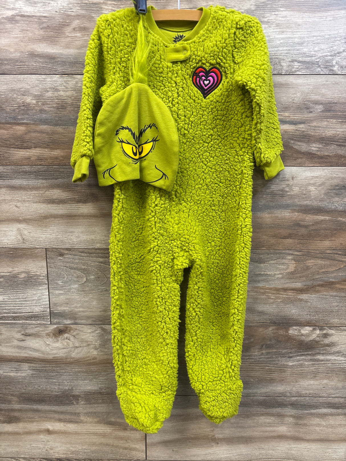 Dr. Seuss The Grinch 2pc Plush Footed Coverall & Hat Set Green sz 3T
