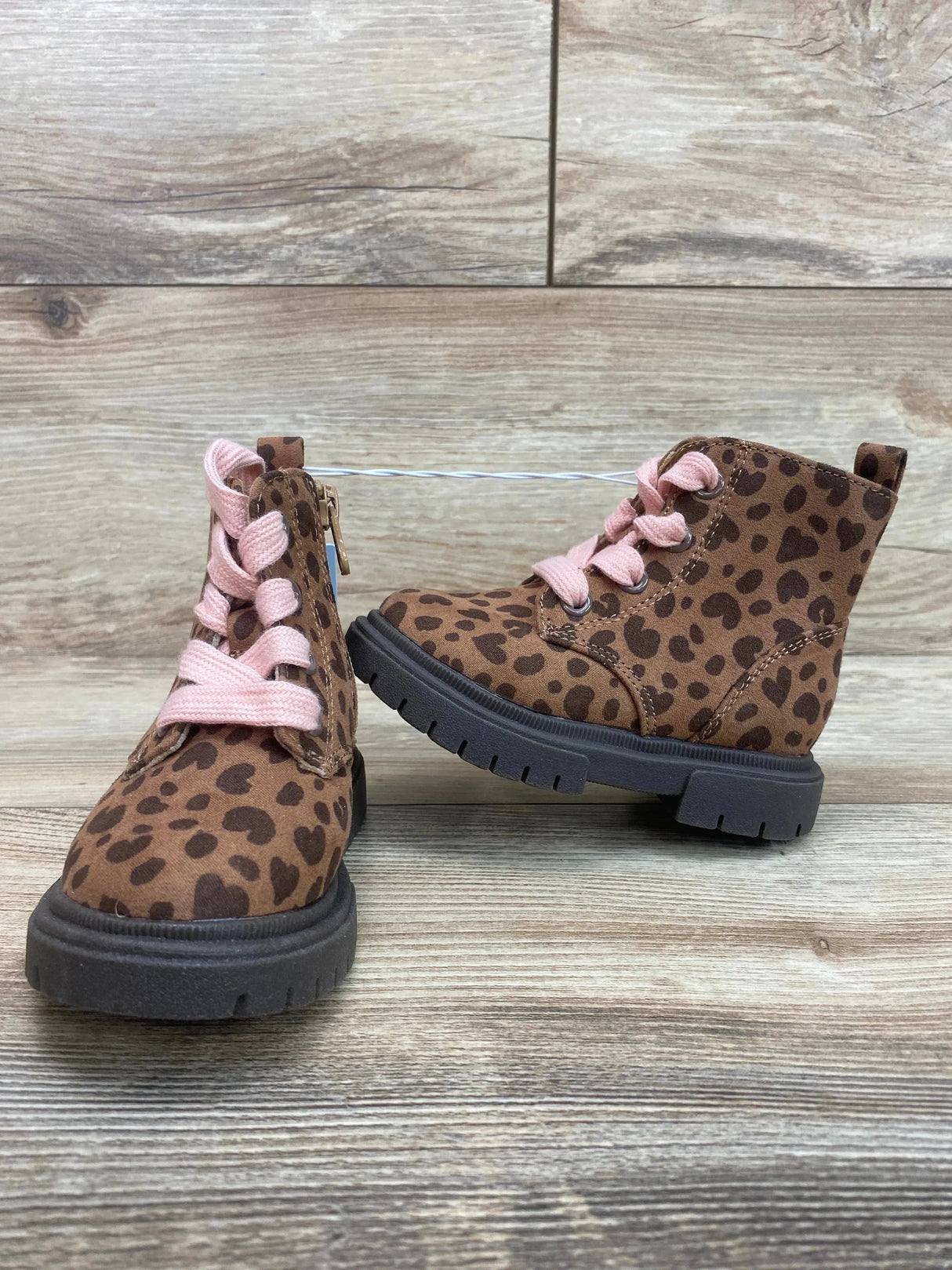 NEW Cat & Jack Toddler Girls' Amaya Zipper Leopard Print Combat Boots Brown Sz 6c - Me n Mommy To Be