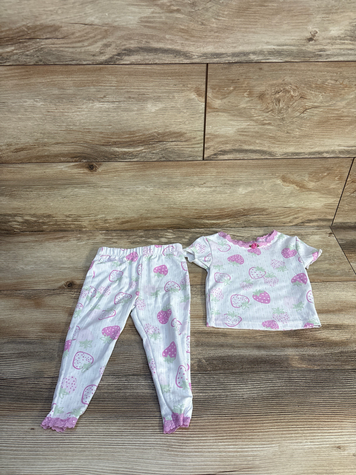 Btween 2pc Pointelle Strawberry Shirt & Pants Set White sz 12m