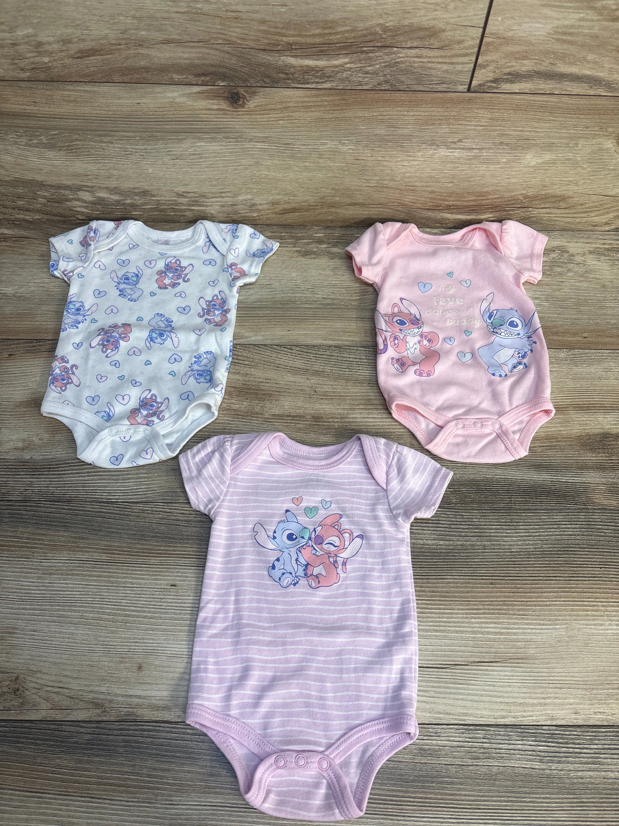 Disney Baby 3pk Stitch Bodysuit Set Pink sz 0-3m