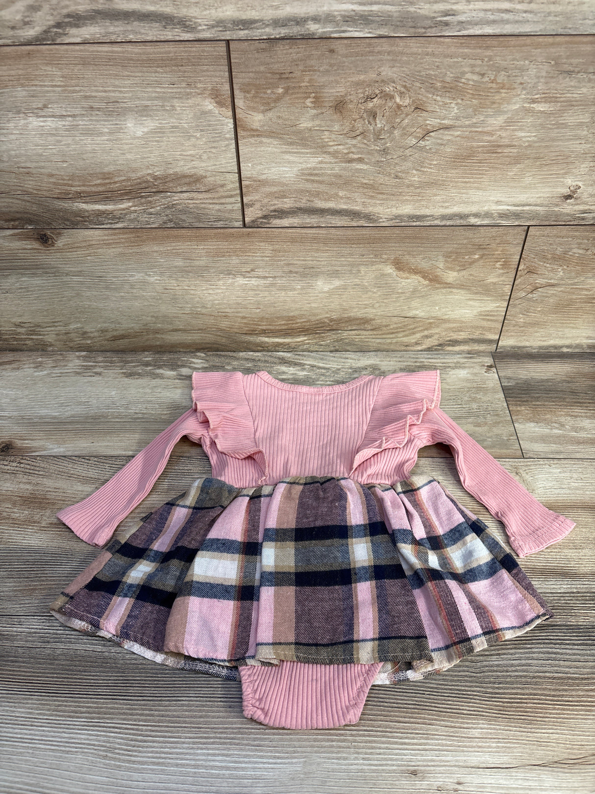 Marsha Ruffle Plaid Bodysuit Dress Pink sz 9-12m