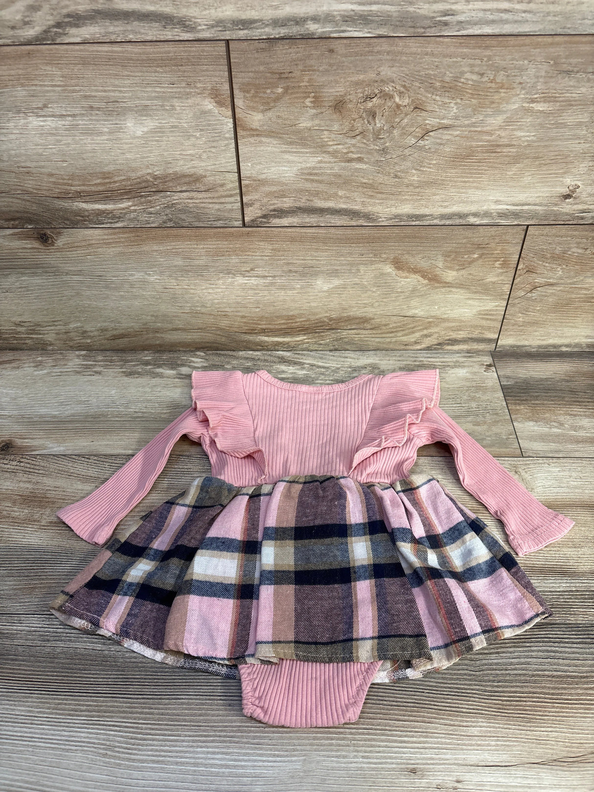 Marsha Ruffle Plaid Bodysuit Dress Pink sz 9-12m