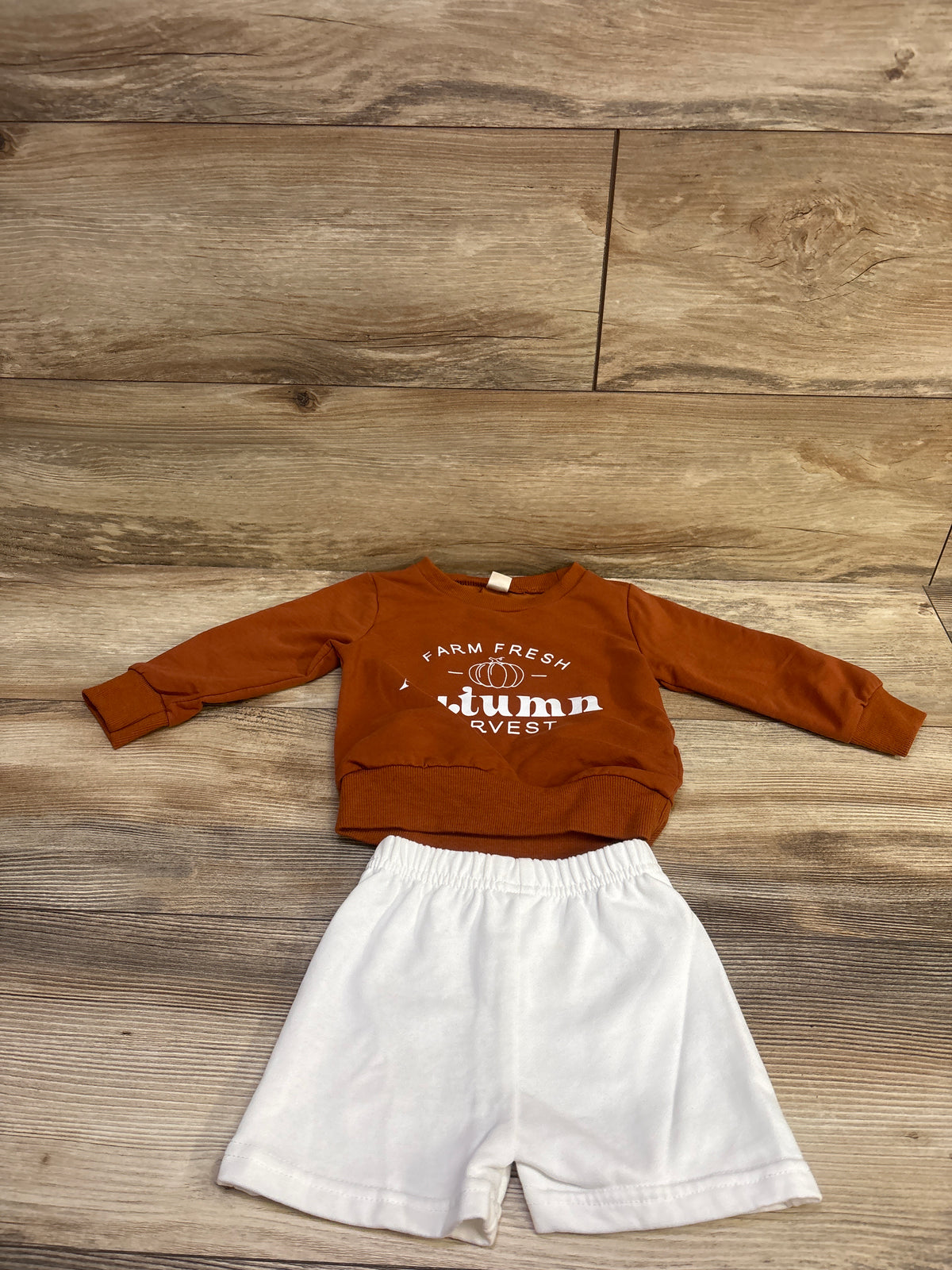 UACY 2pc Farm Fresh Autumn Harvest Sweatshirt & Shorts Set Brown sz 12-18m