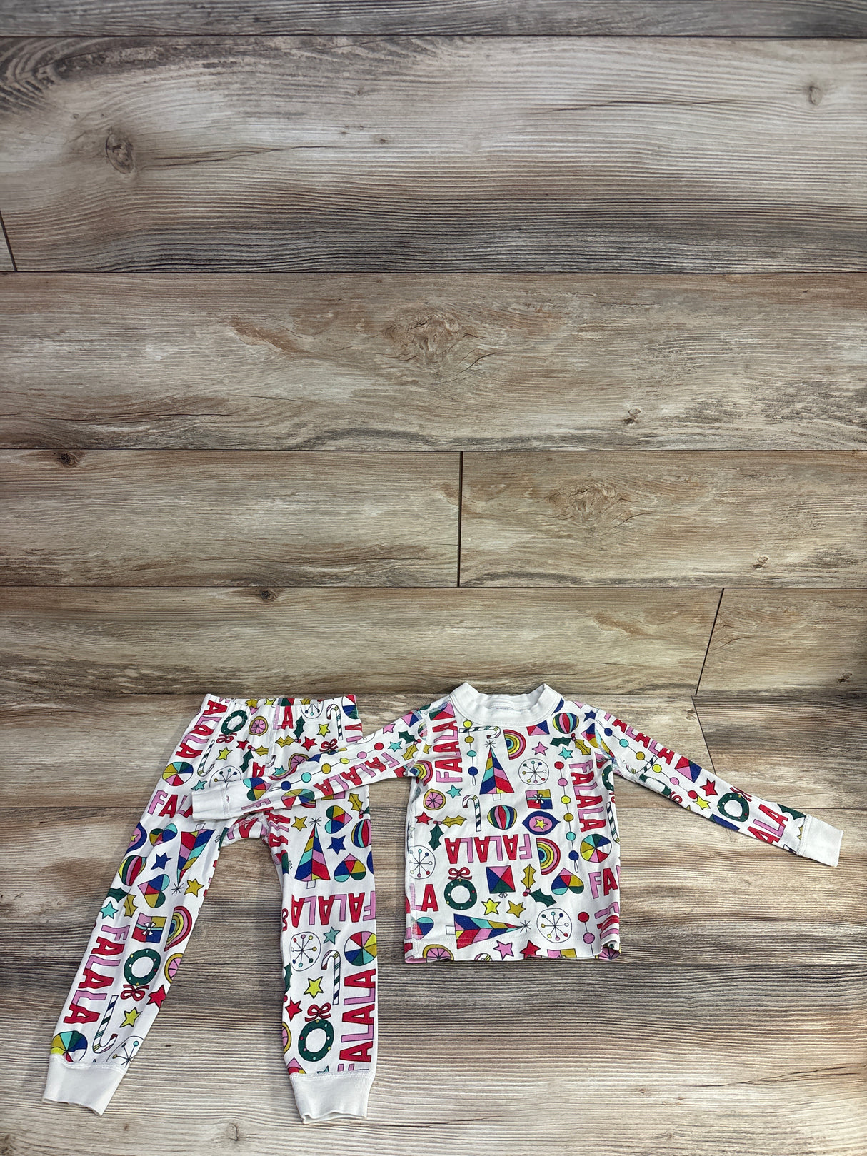 Hanna Andersson Fa La La Long Johns 2pc Pajama Set White sz 3T