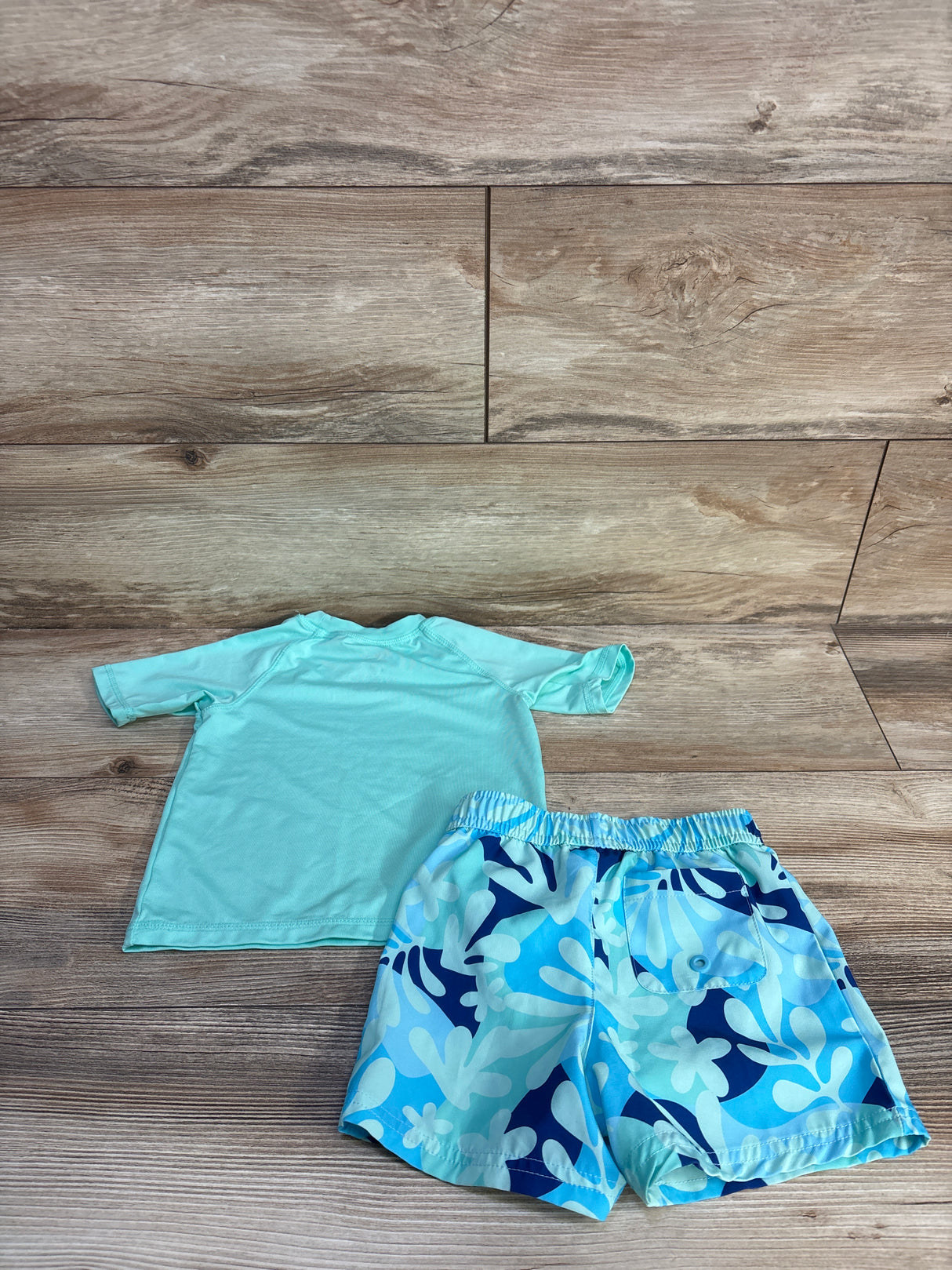 Wonder Nation 2pc Rash Guard Shirt & Swim Trunks Set Blue sz 18m