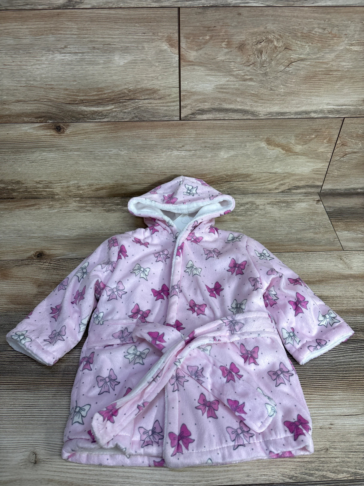 NWOT Plush Bow Print Bath Robe Pink sz 0-9m