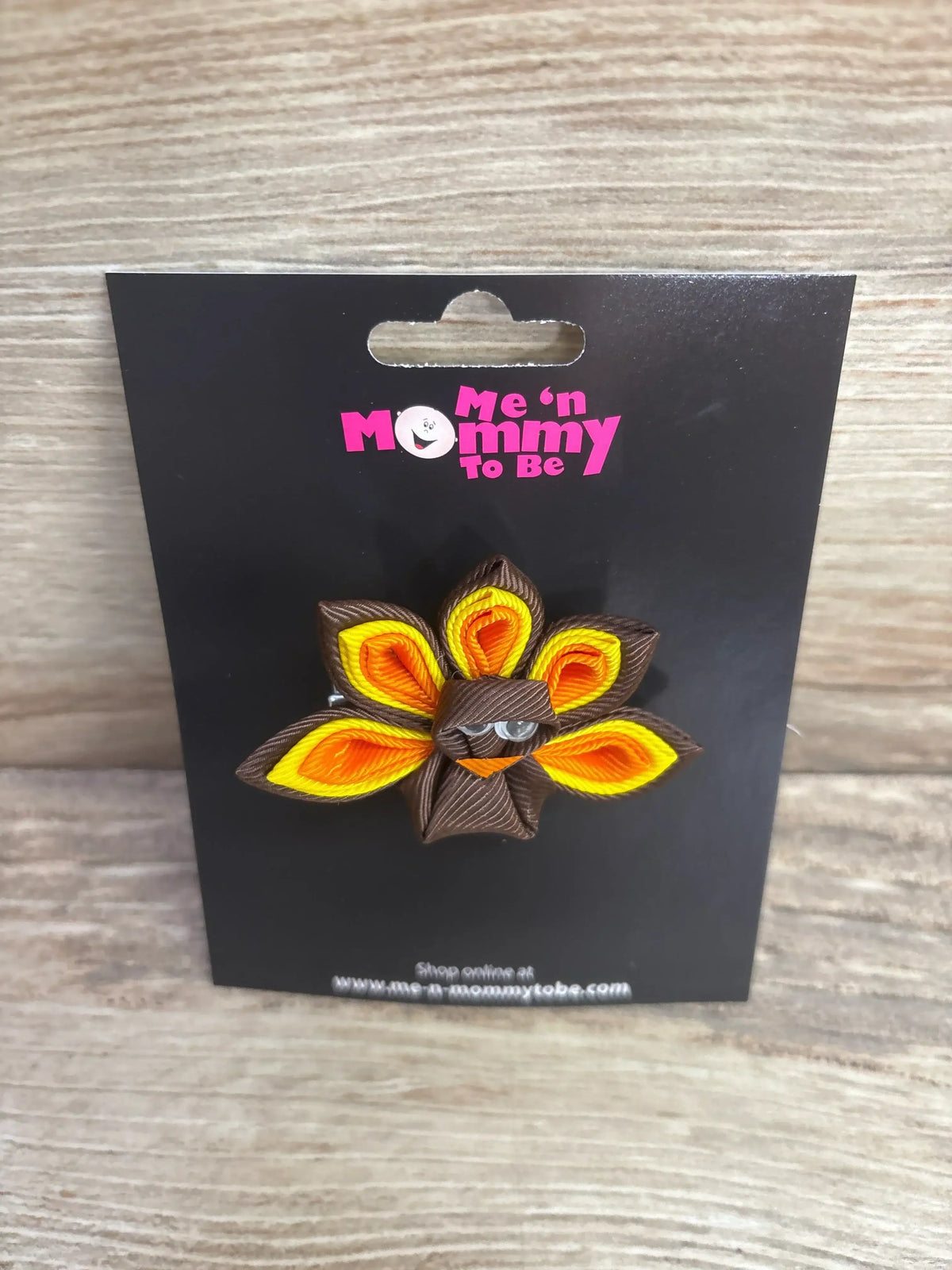 Brown and orange ribbon flower hair clip for kids, perfect for autumn outfits