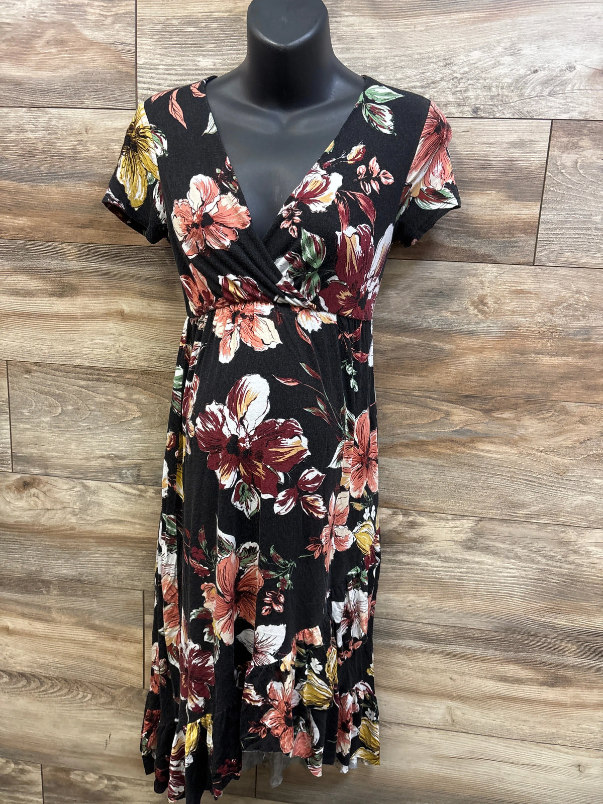 Beerunig Maternity Floral V-Neck Dress Black sz Small