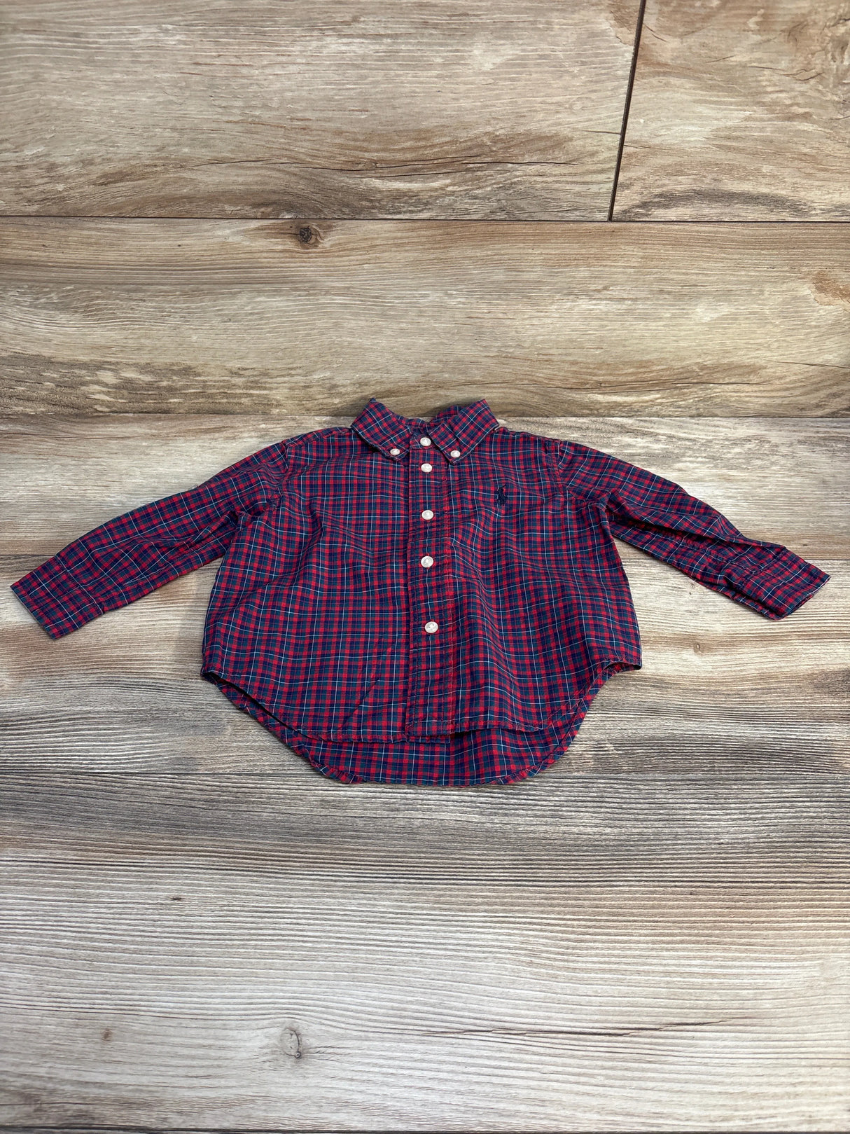 Ralph Lauren Plaid Button Down Shirt Red sz 12m - Me n Mommy To Be