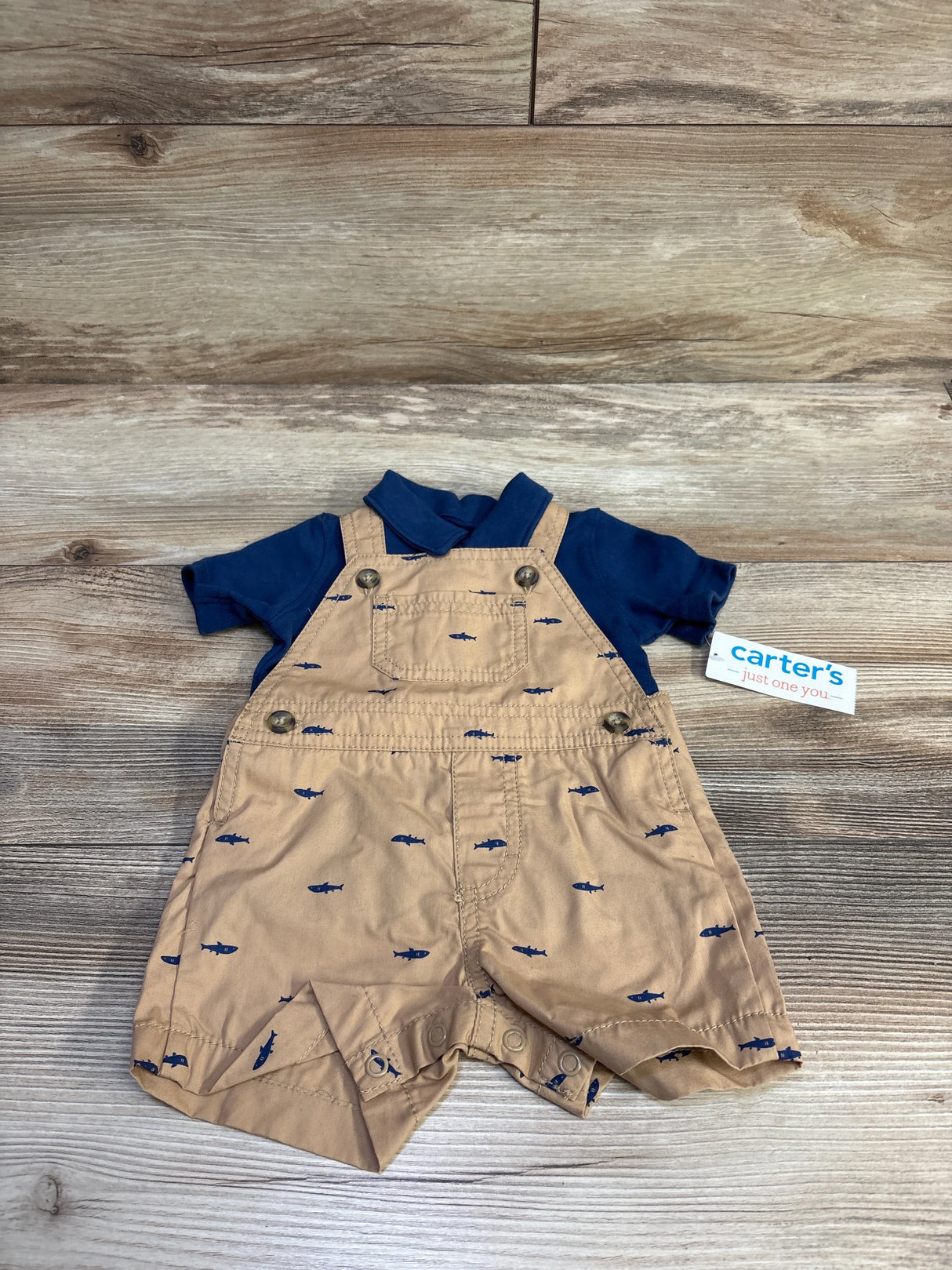 NEW Just One You 2pc Polo Shirt & Shortalls Set Navy 3m