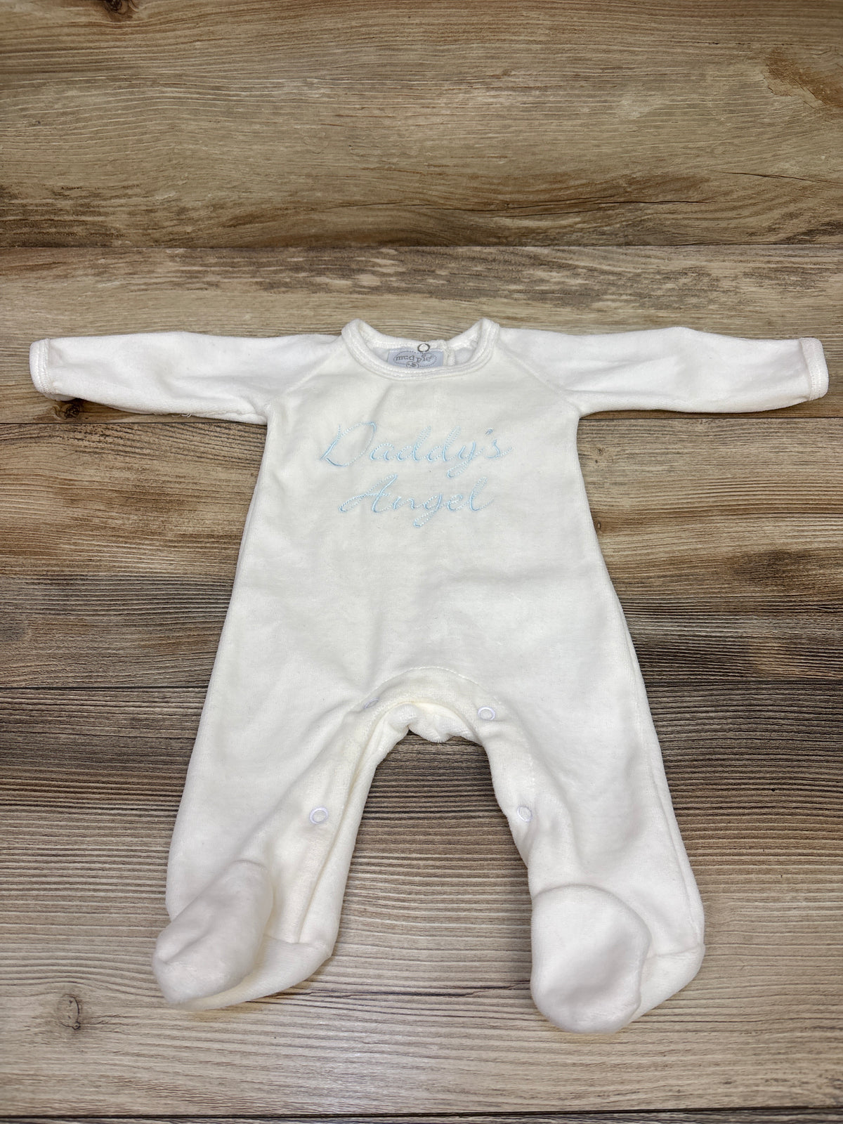 Mud Pie Daddy's Angel Velour Footed Coverall White sz 0-3m