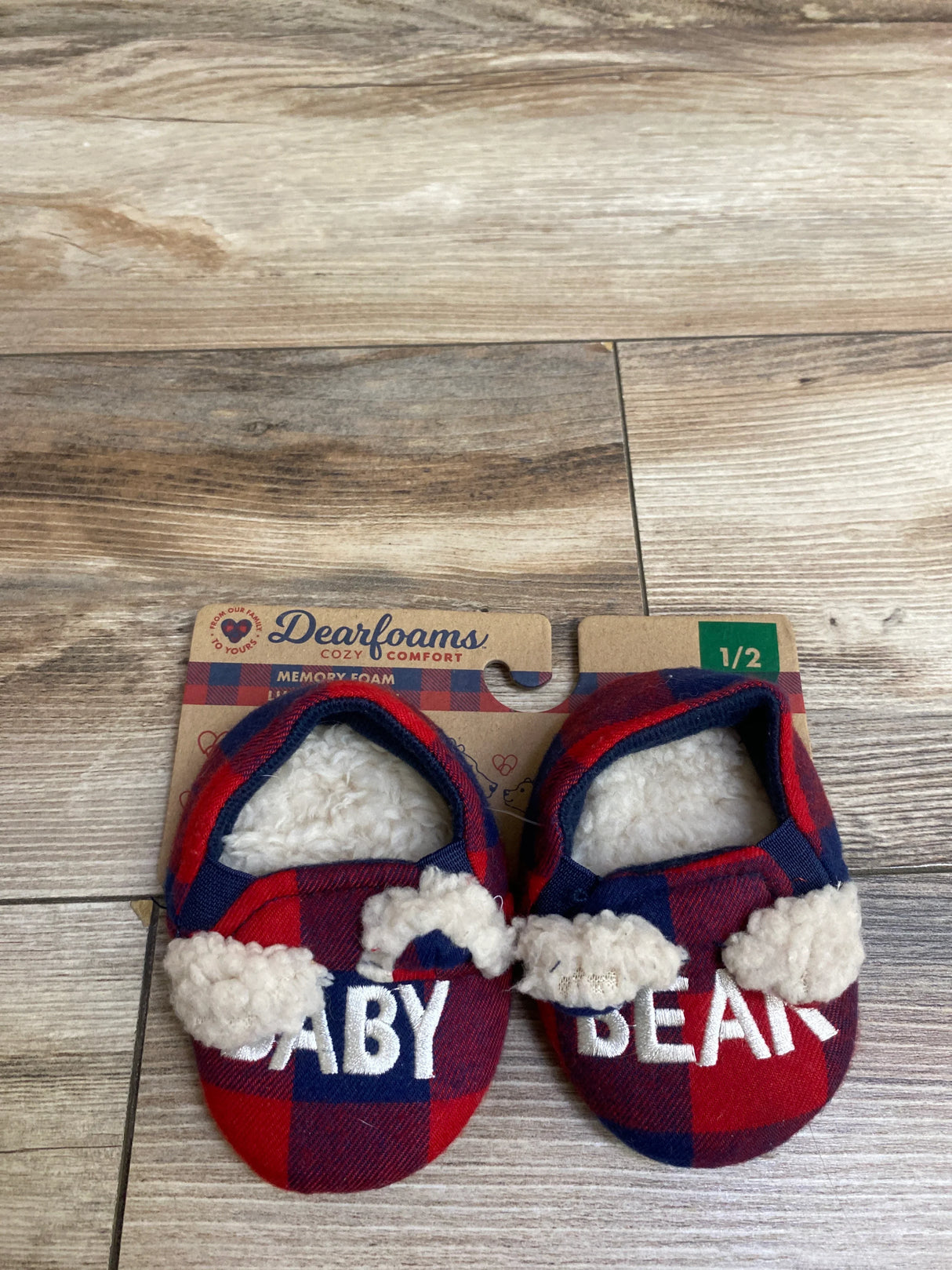 NEW Dearfoams Baby Bear Grey Plaid Slippers sz 1/2c