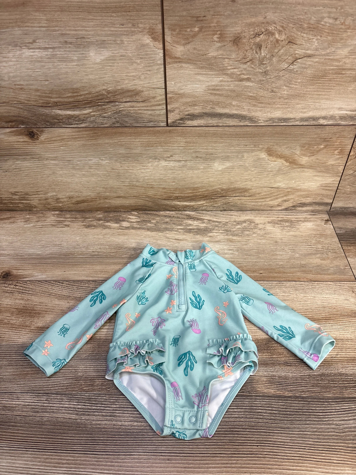 Carter's Long Sleeve 1pc Rash Guard Swimsuit Green sz 3m