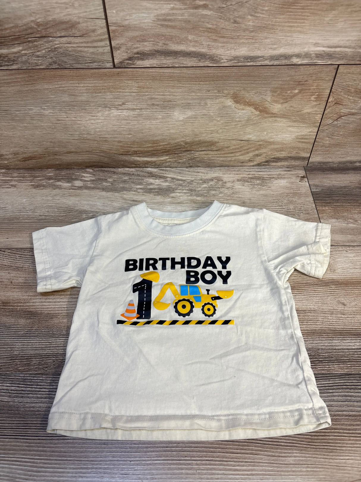 Toddler boys' white Birthday Boy construction theme T-shirt, size for first birthday