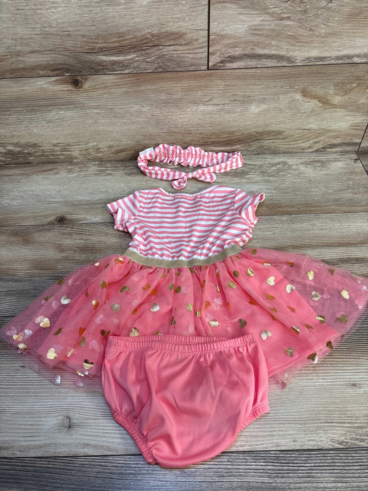 Young Hearts Striped Tulle Dress Pink sz 6-9m