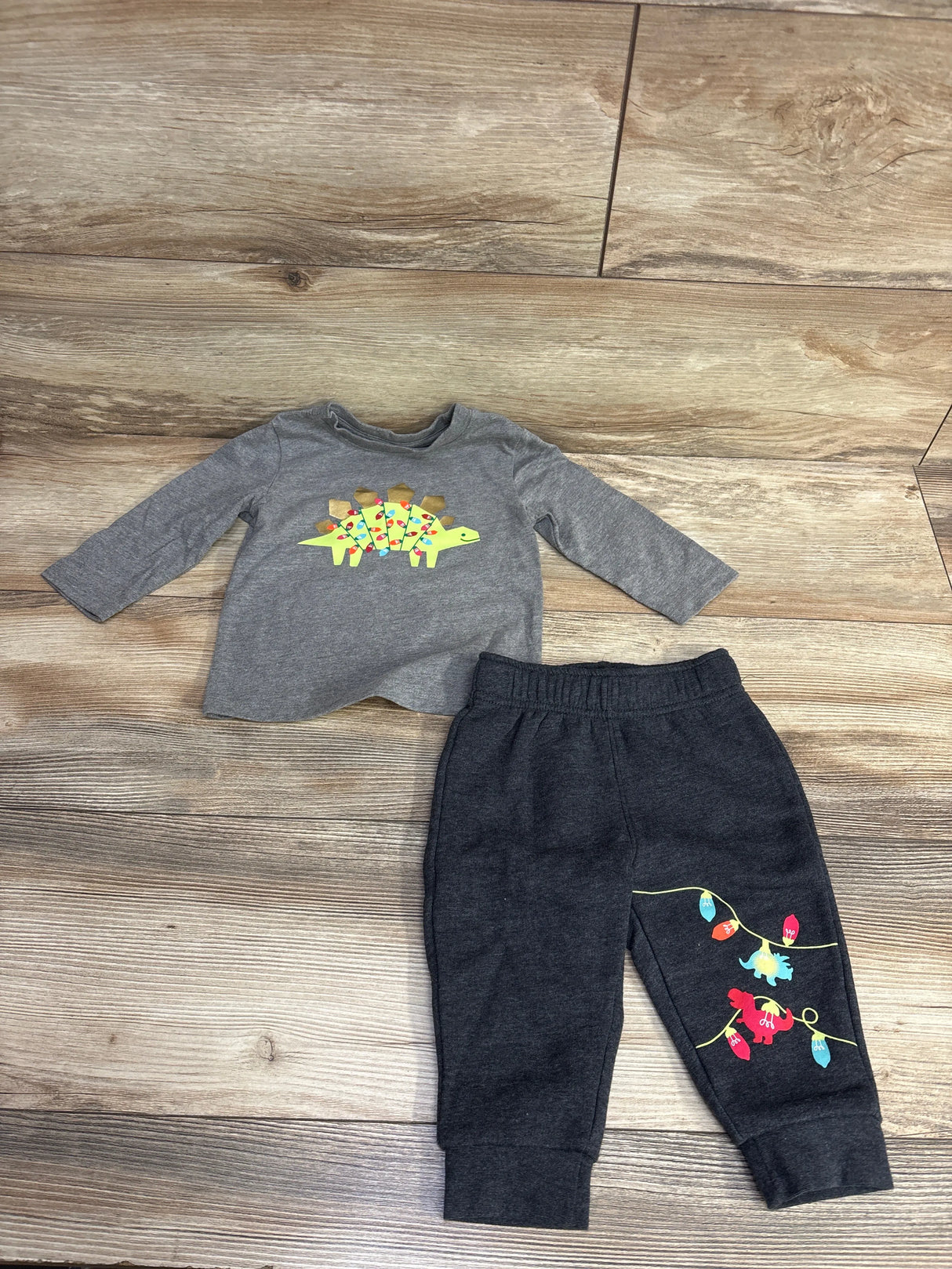 Cat & Jack Christmas Dinosaur Pajama Set Grey sz 12m