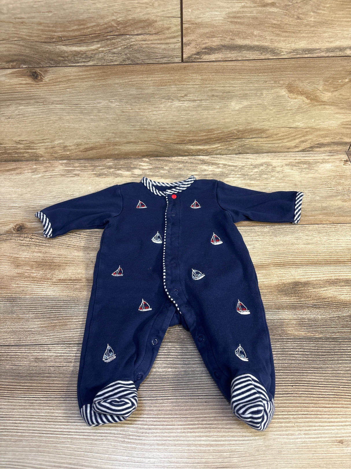 Little Me Embroidered Sailboat Snap Sleeper Navy sz Newborn
