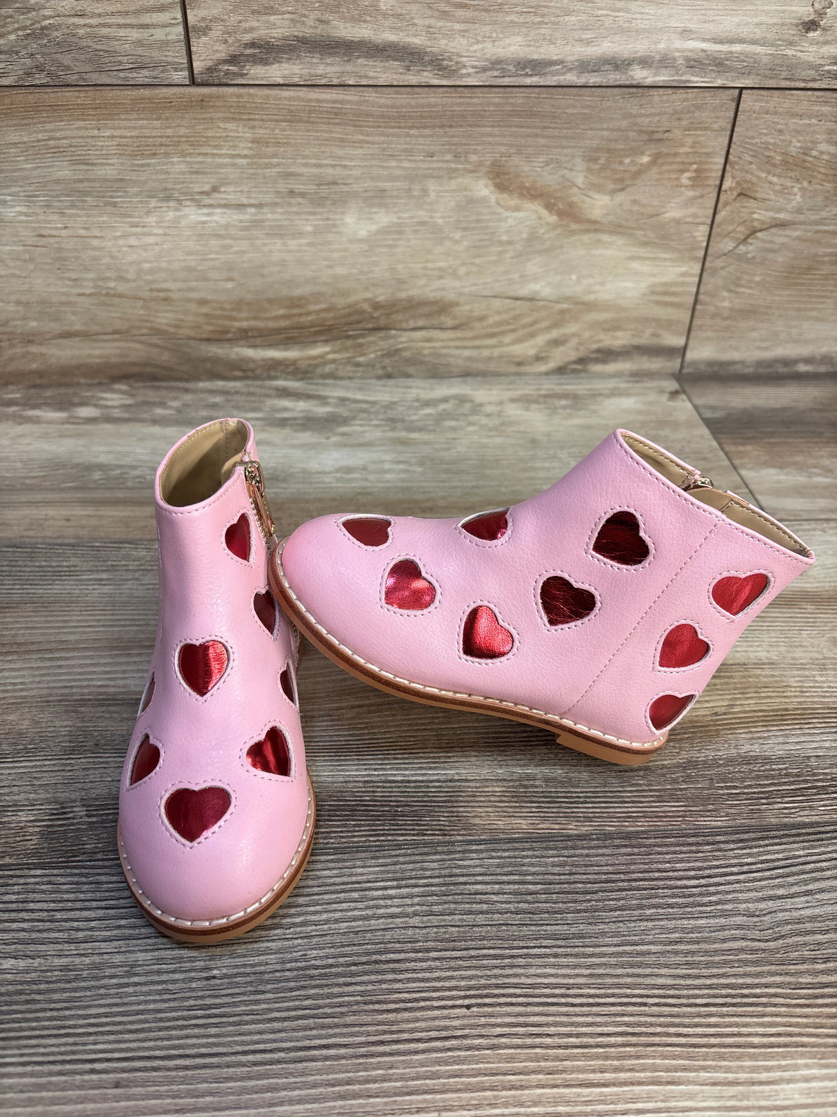 Janie & Jack Metallic Heart Boots Candy Pink Heart sz 8c