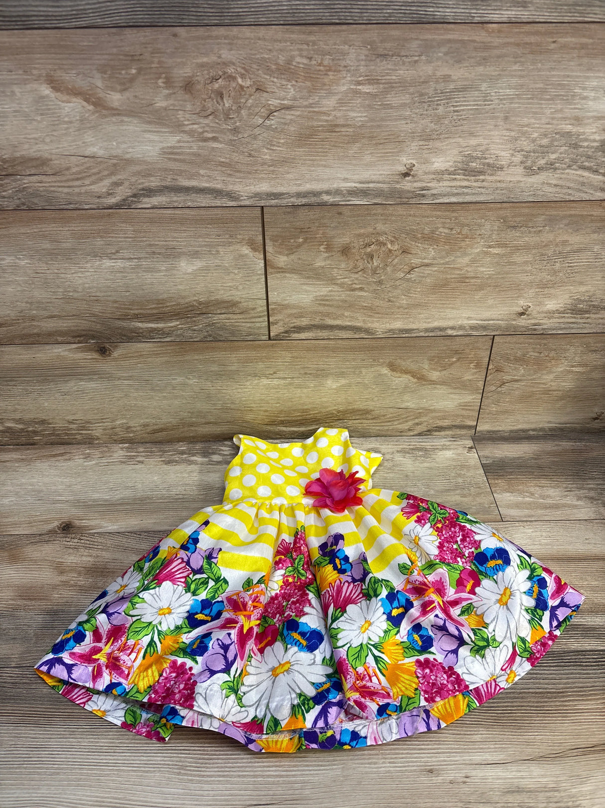 Nannette Baby Polka Dot Floral Dress Yellow sz 12m