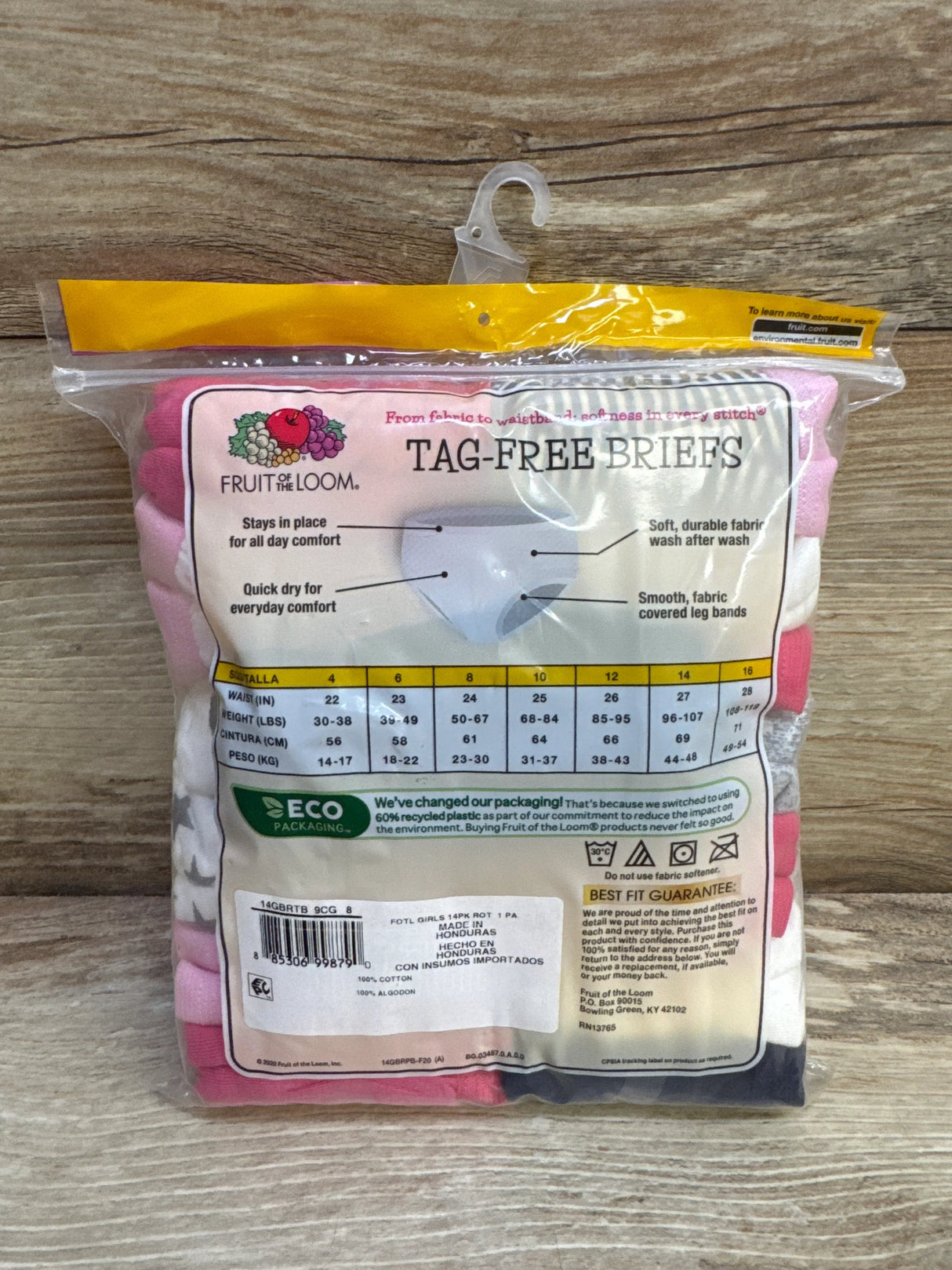 NEW Fruit Of The Loom Girls' Tagless Cotton Briefs 14pk sz 8