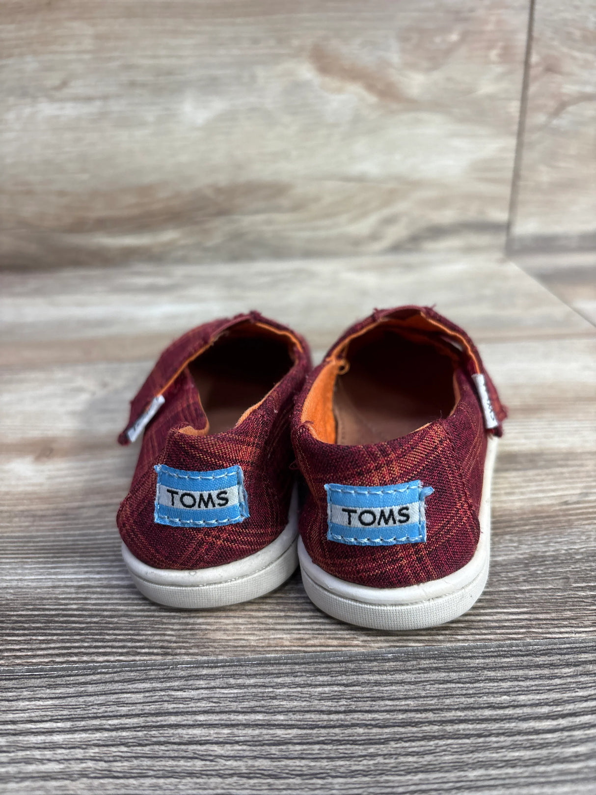 Toms Tiny Alpargata Shoes Plaid Red sz 6c