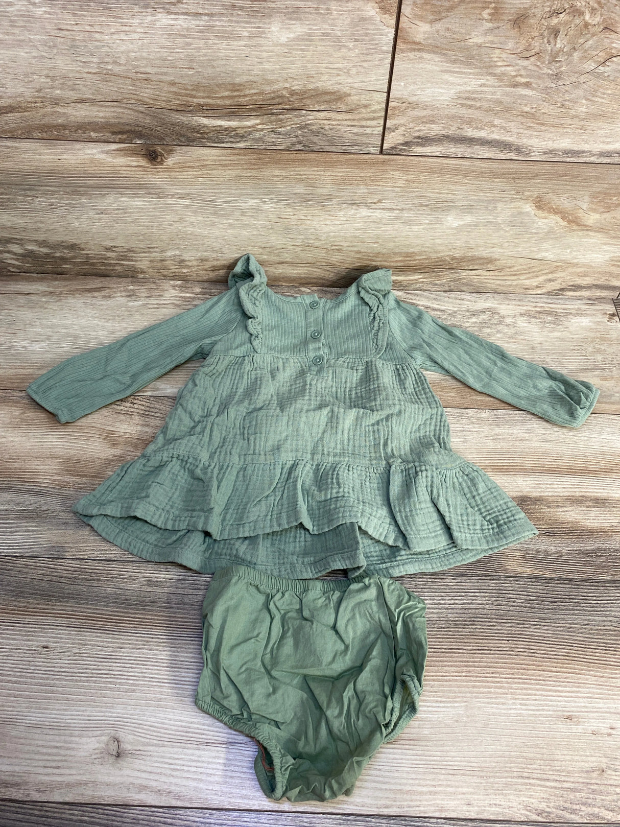 Cat & Jack 2pc Muslin Ruffle Dress & Bloomers Green sz 12m