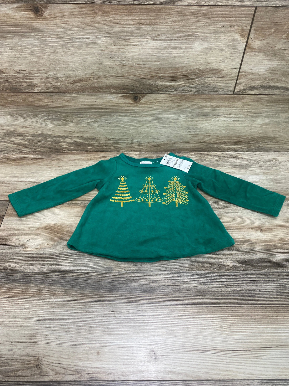 NEW First Impressions Tree Velour Top Green sz 12m - Me n Mommy To Be