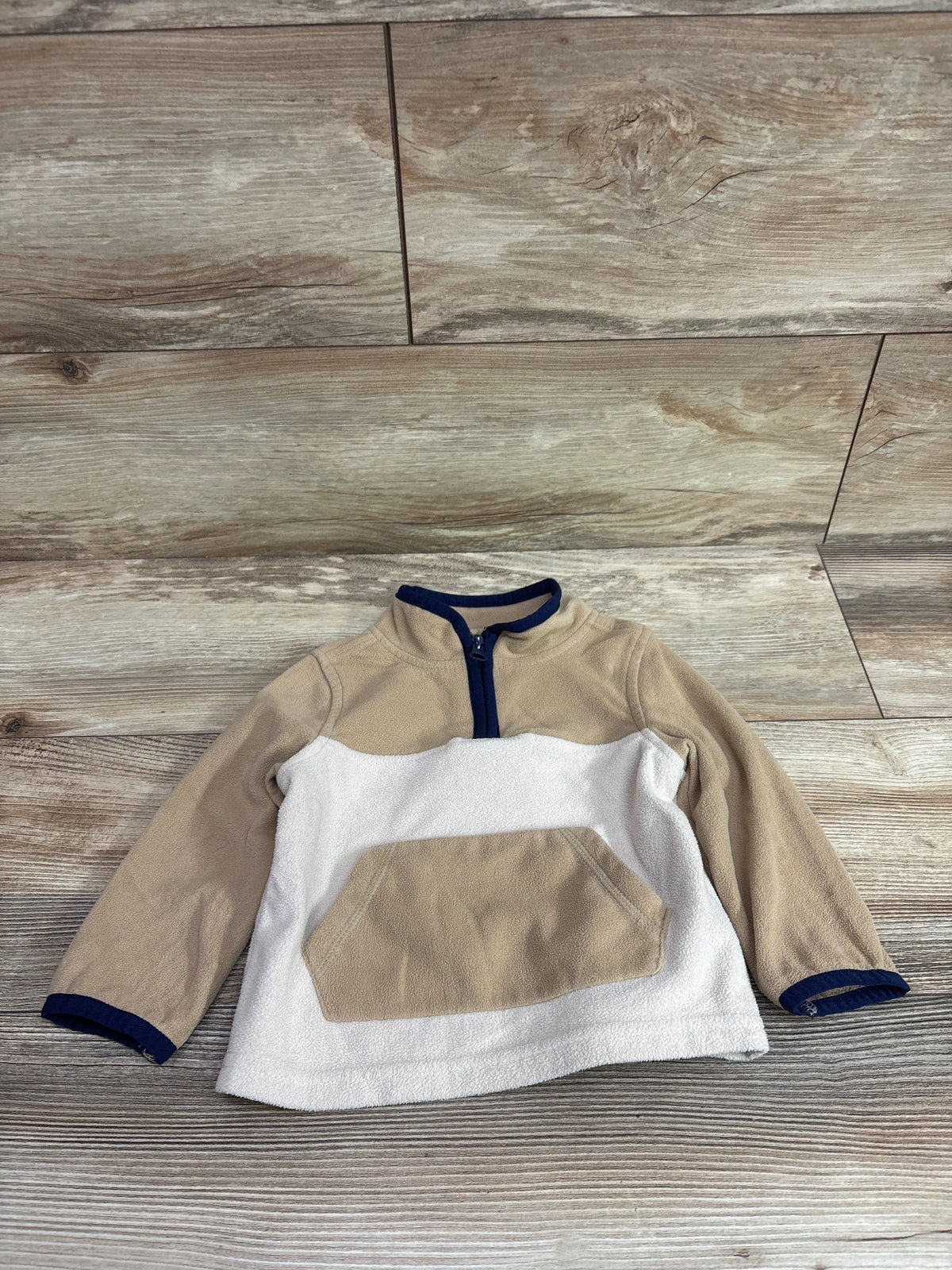 Oshkosh tan and white color block microfleece 1/4-zip pullover sweatshirt for toddlers