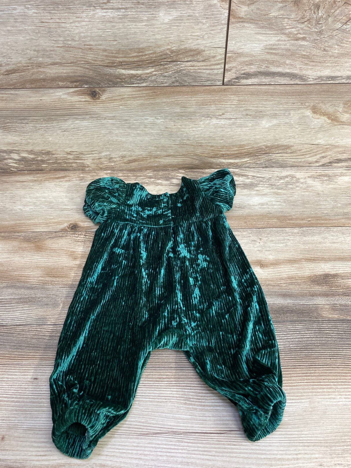 Cat & Jack Velvet Ribbed Puff Sleeve Romper Emerald sz 0-3m