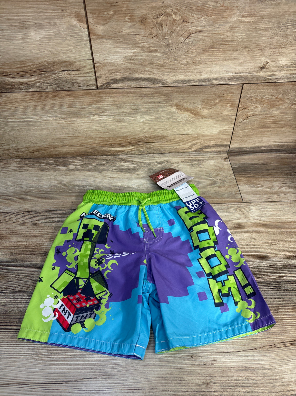 NEW Minecraft Swim Trunks with Creeper & TNT Print Green sz 5/6