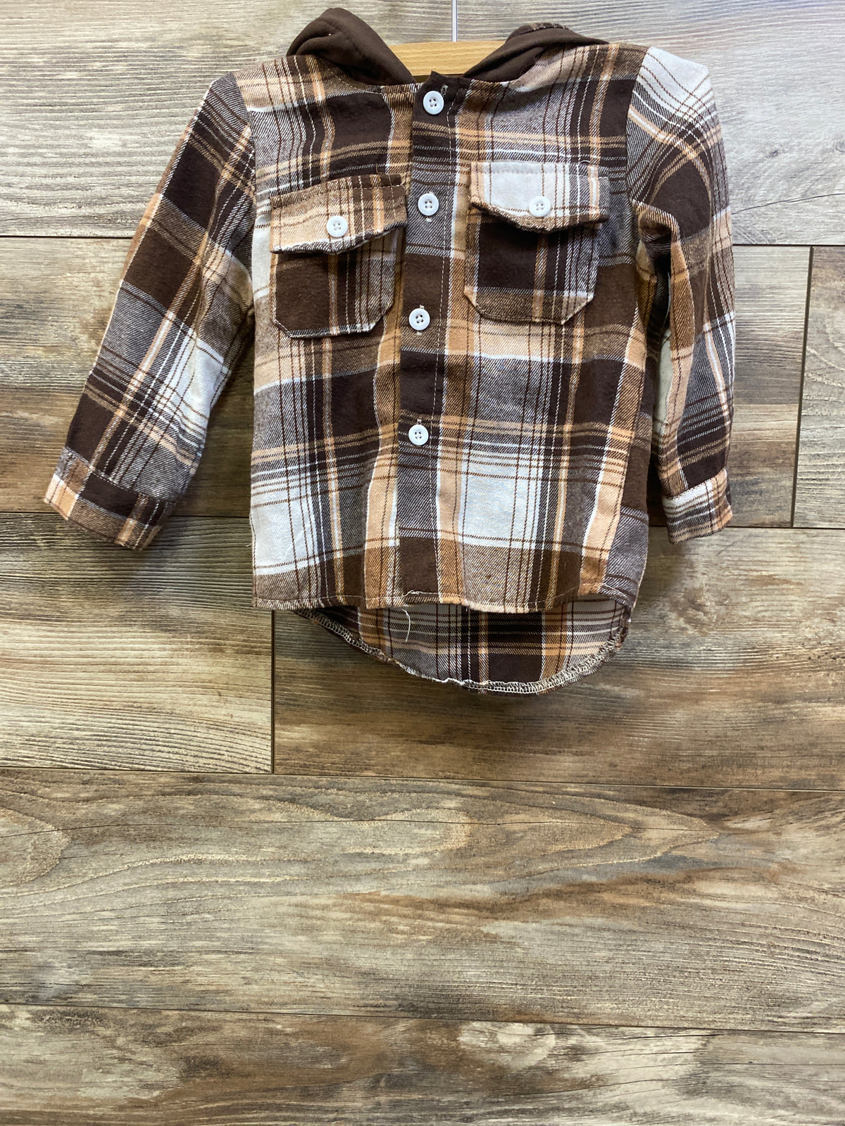 Plaid Button-Up Hooded Flannel Brown sz 12-18m