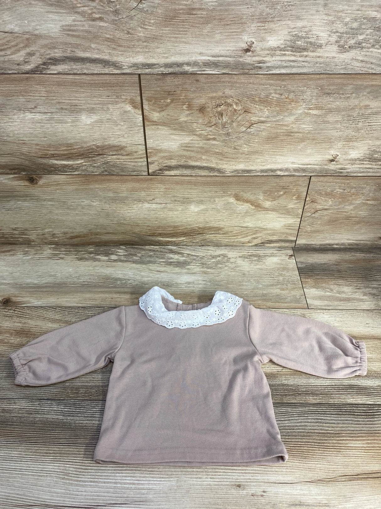 Long Sleeve Eyelet Trim Collar Shirt Taupe sz 9-12m