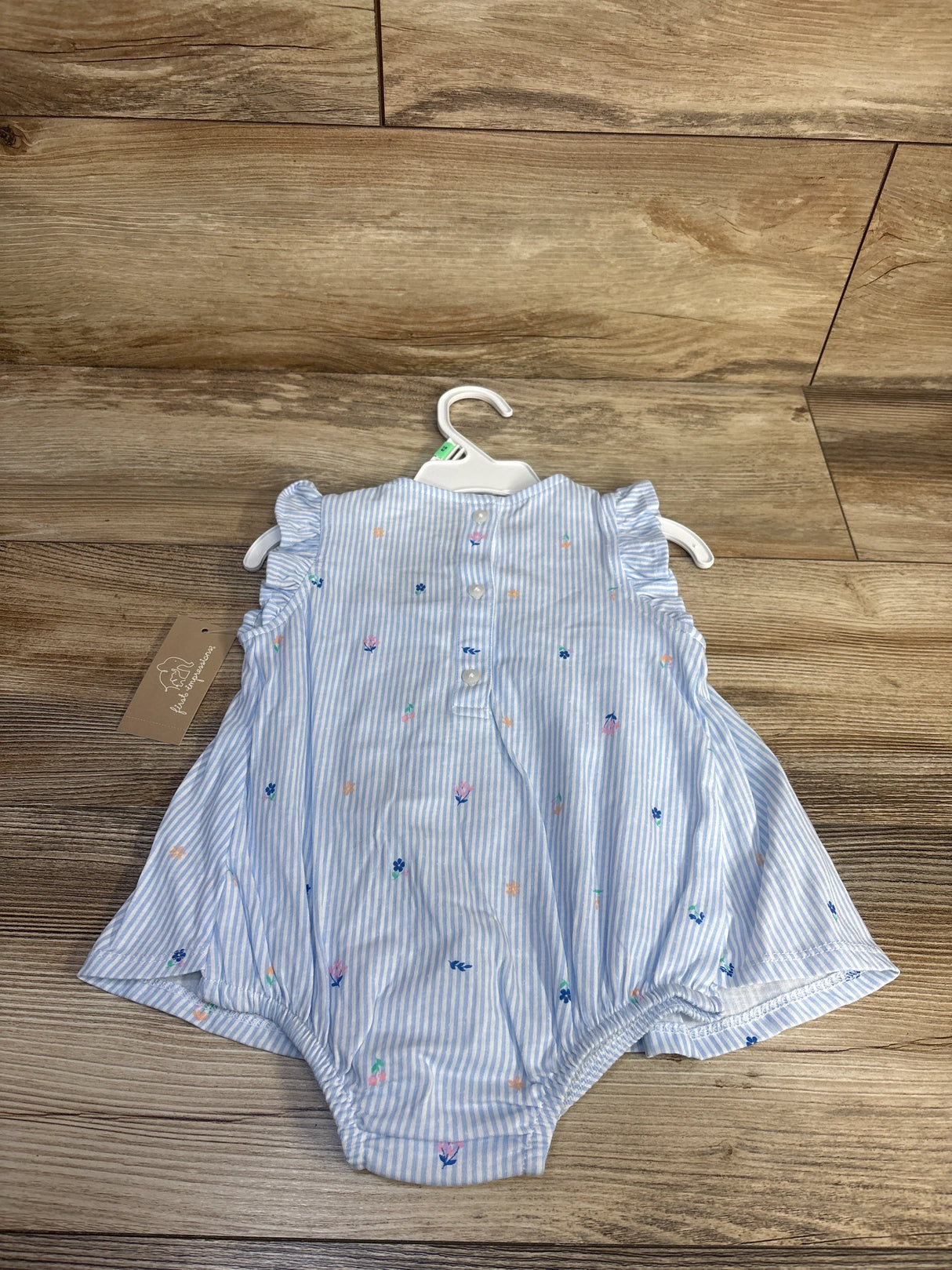 NEW First Impressions Flutter Sleeve Striped Bodysuit Dress Blue sz 18m