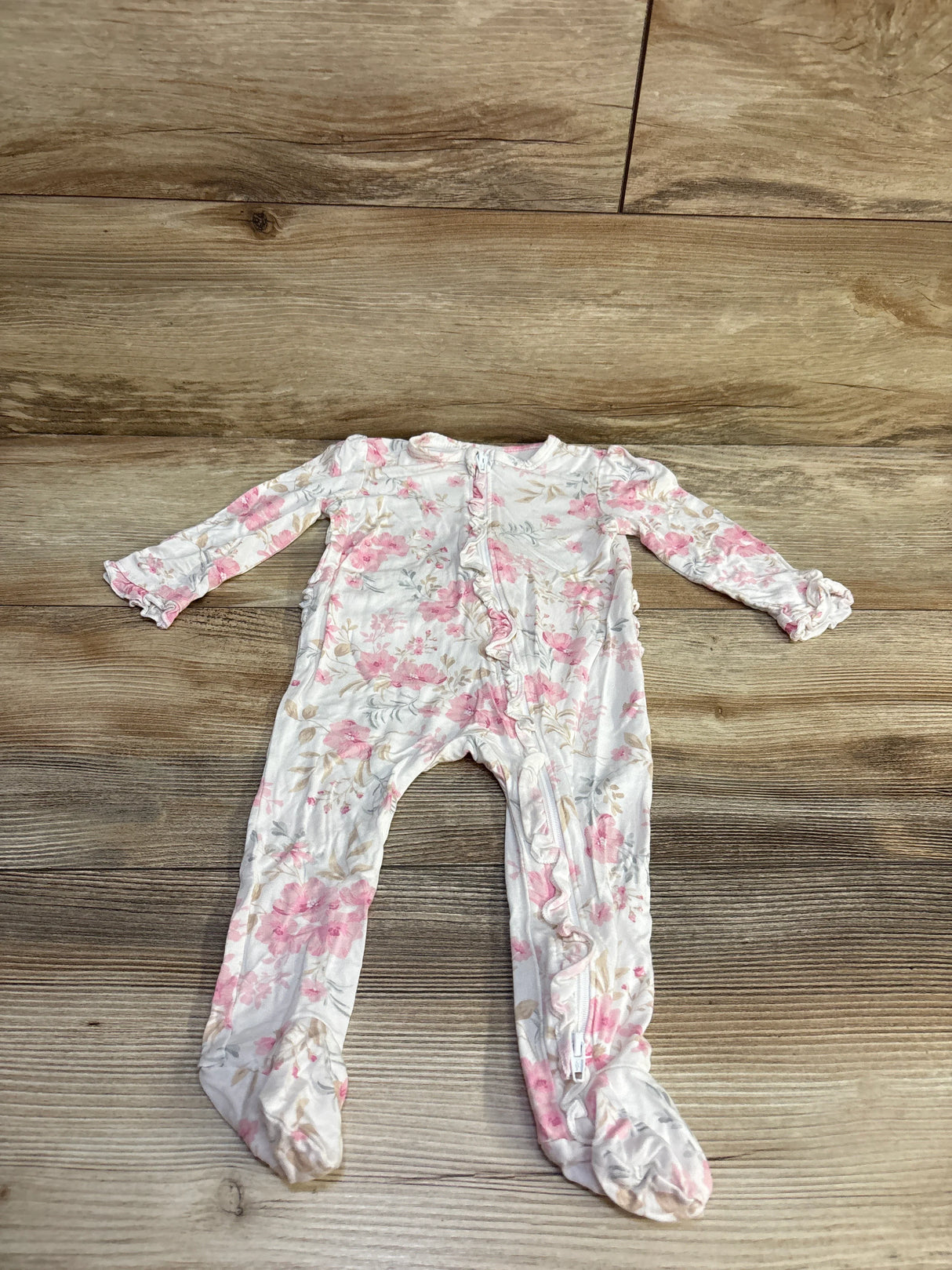 Little Me Bamboo Ruffle Sleeper White sz 9m