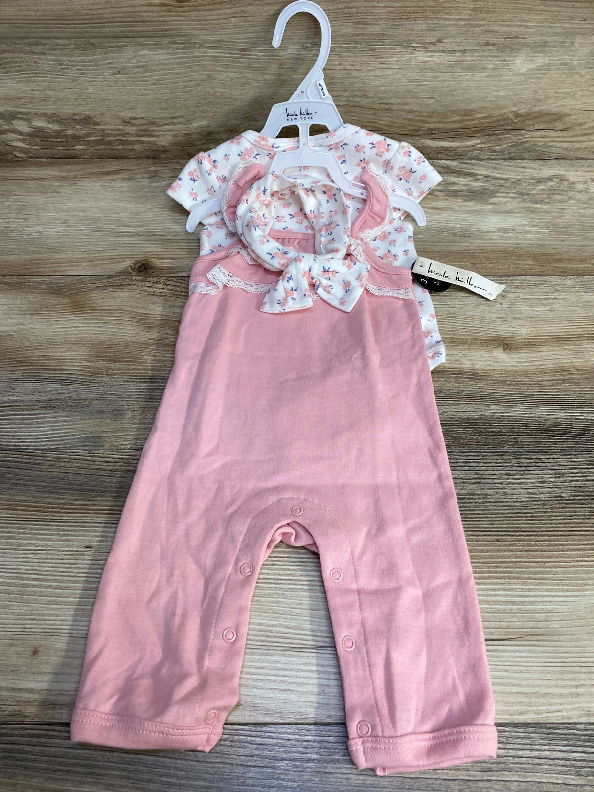 NEW Nicole Miller 3pc Floral Bodysuit + Jumpsuit + Headband White sz 6-9m - Me n Mommy To Be