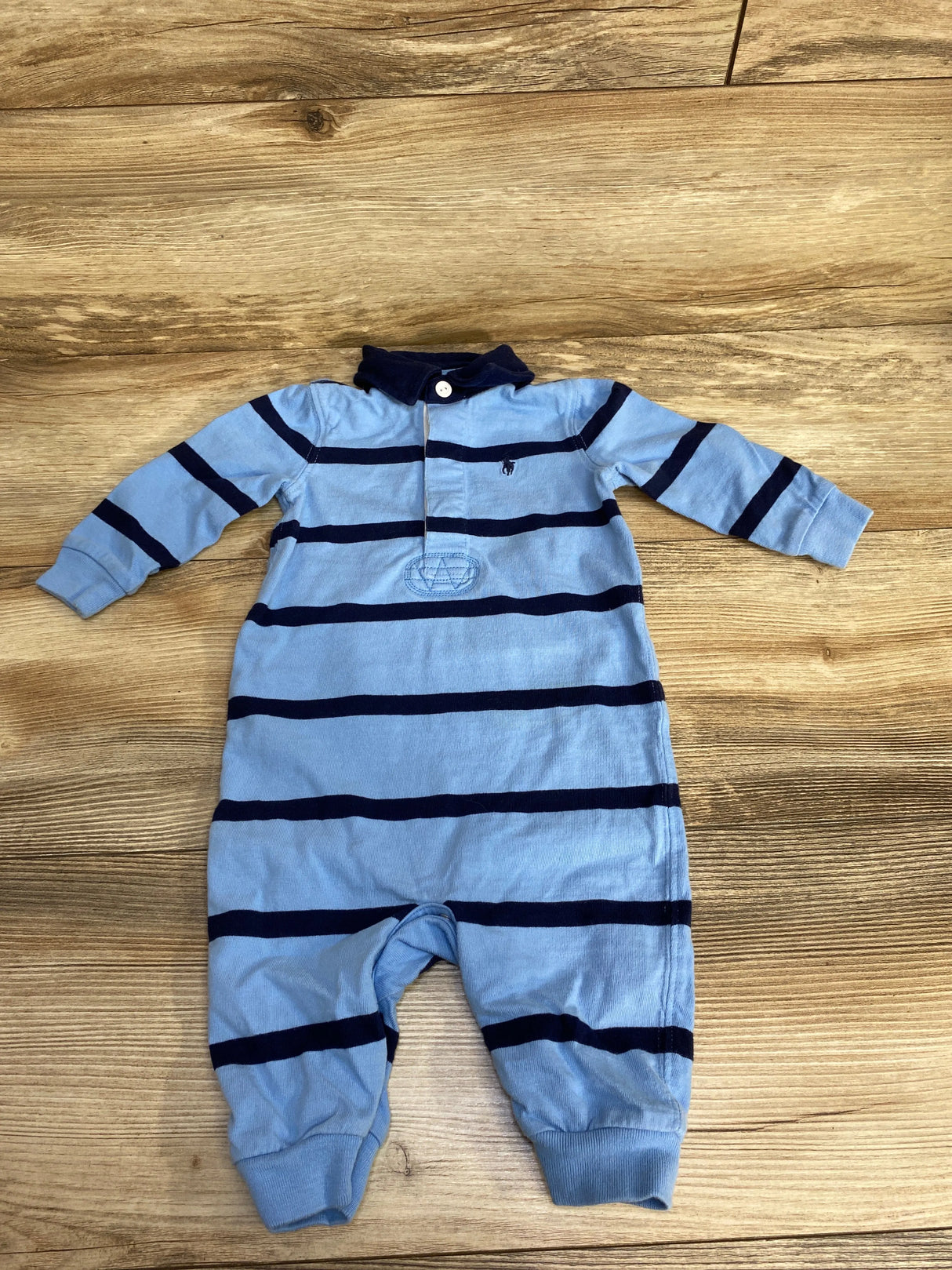 Ralph Lauren Rugby Stripe Coverall in Suffield Blue sz 6m