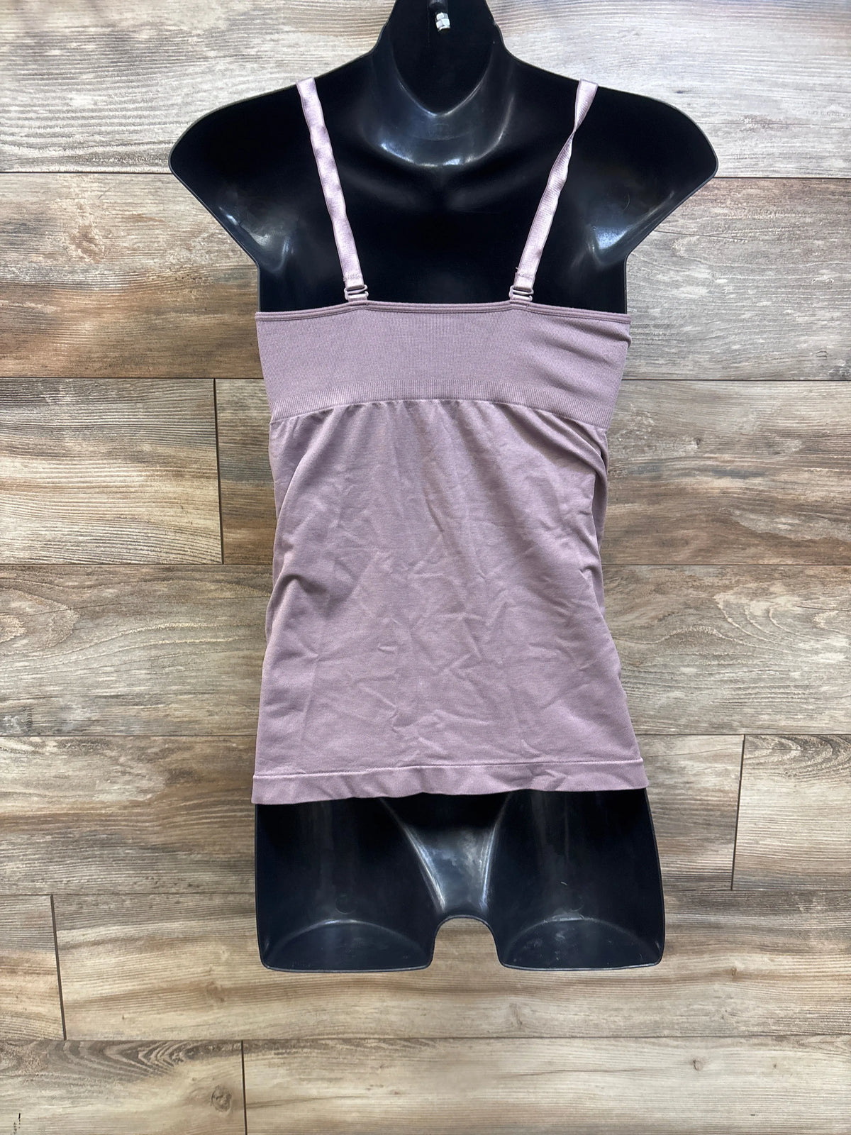 Purple Me 'n Mommy To Be nursing tank top with adjustable straps on a black mannequin