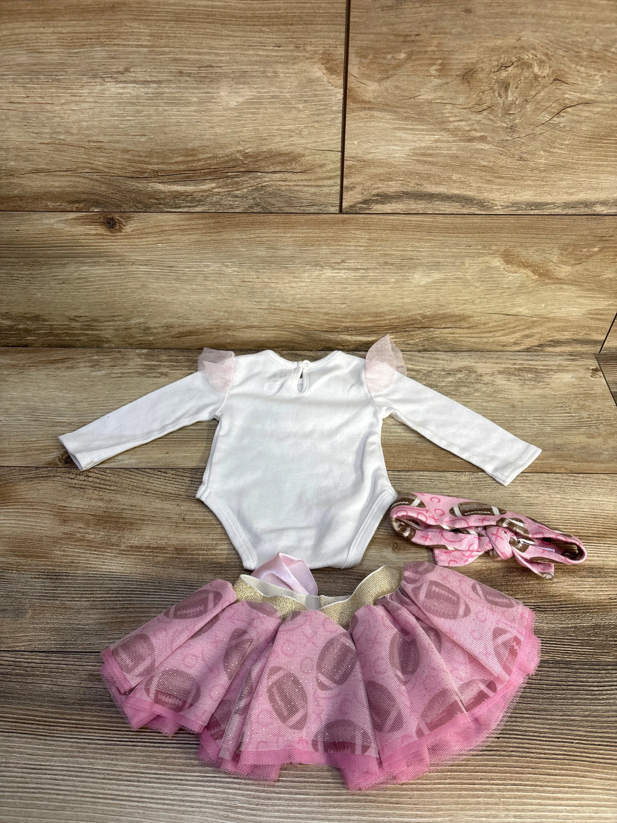 Baby Essentials 3pc Huddles & Cuddles Football Tutu Set White sz 3m