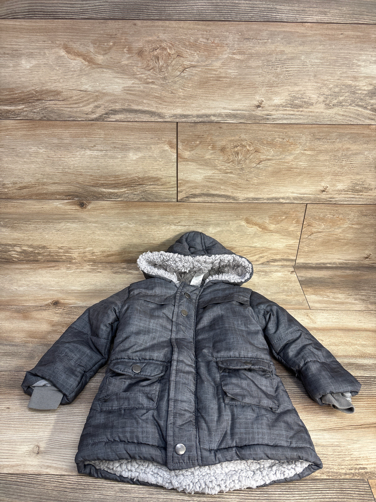 Little Beginnings Sherpa Lined Winter Coat Grey sz 2T