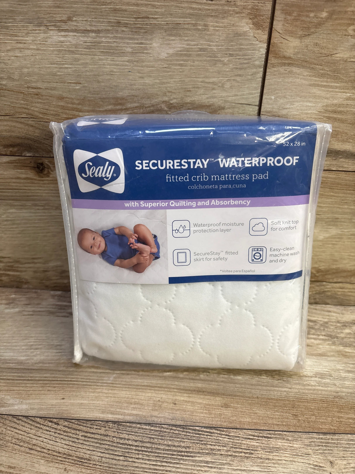 NEW Sealy SecureStay Waterproof Fitted Crib Mattress Pad Cover White 28x52''