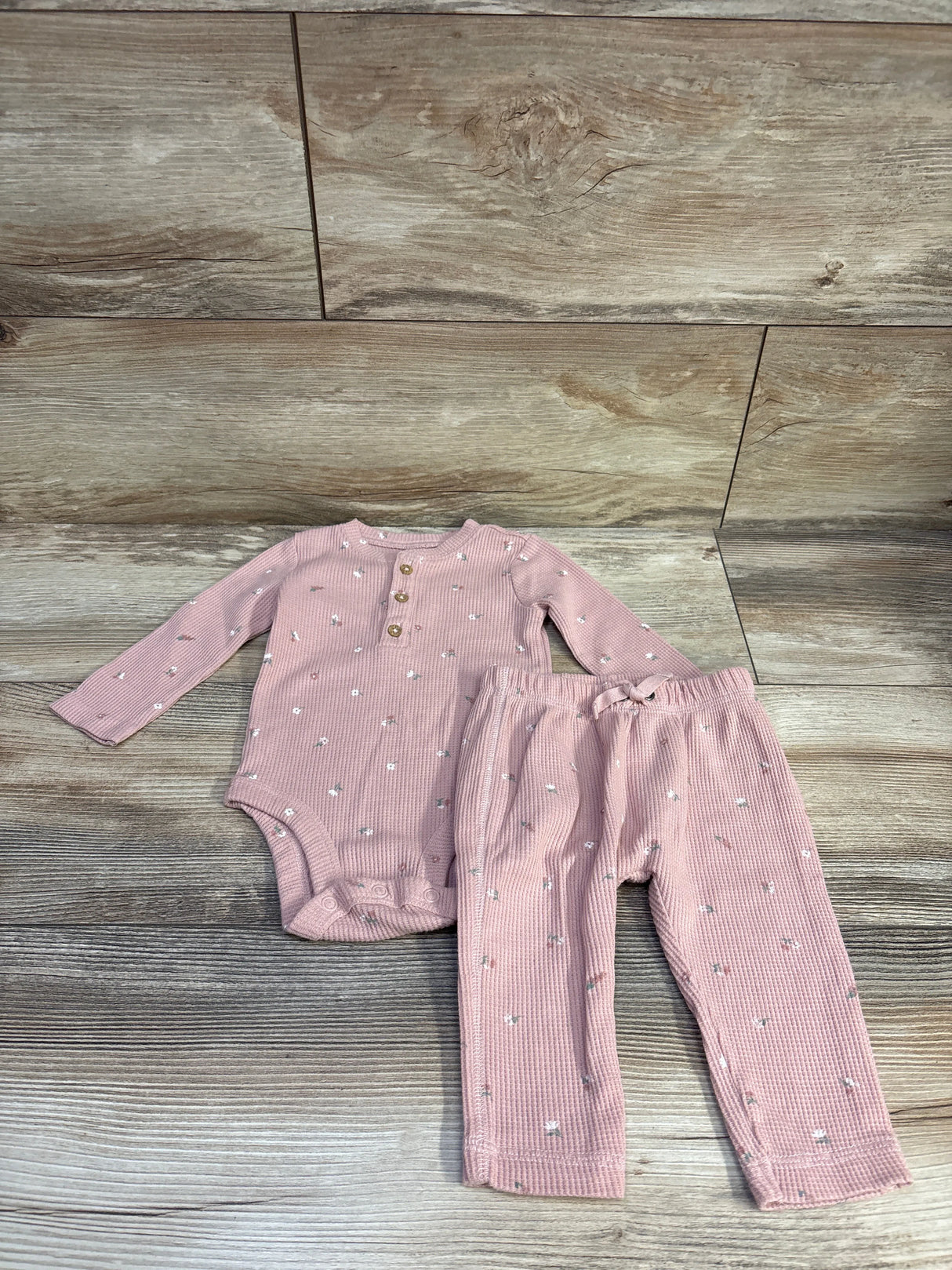 Carter's 2pc Waffle Knit Henley Bodysuit & Pants Set Pink sz 6m
