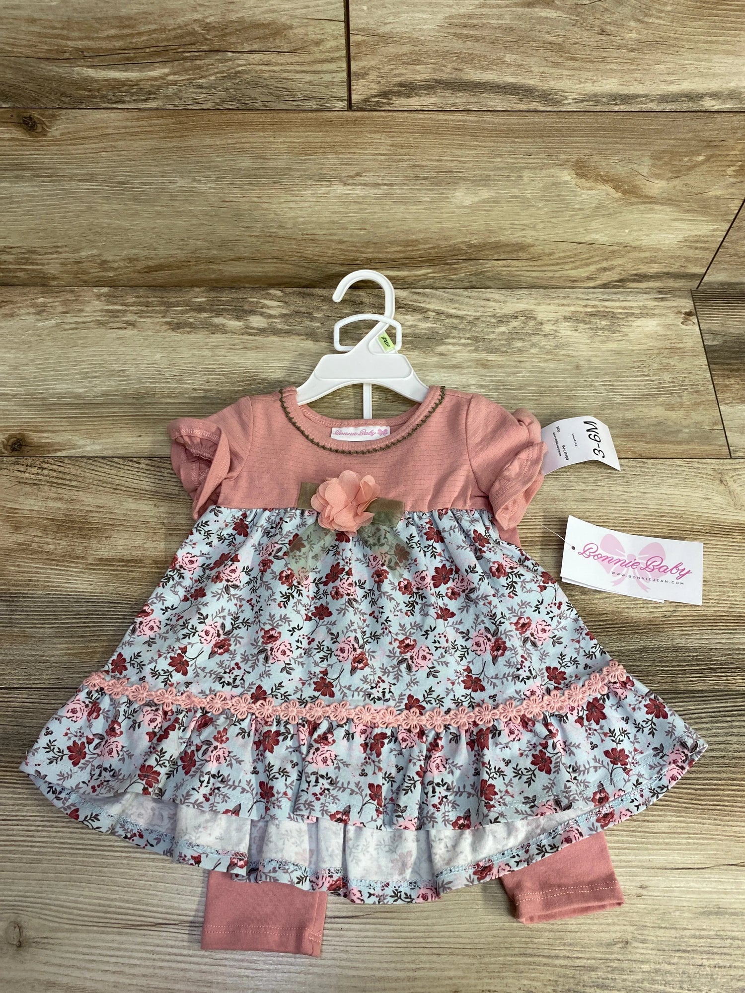 NEW Bonnie Baby 2pc Floral Metallic Dress & Bottoms Set Pink sz 3-6m