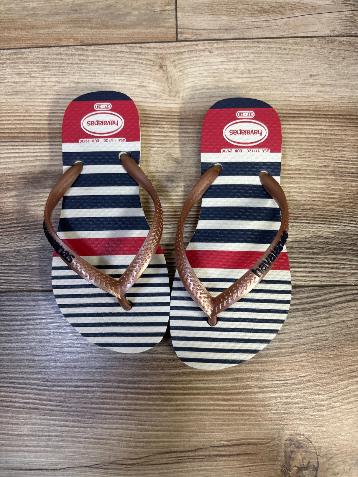 Havaianas Striped Flip Flops White sz 11/12c