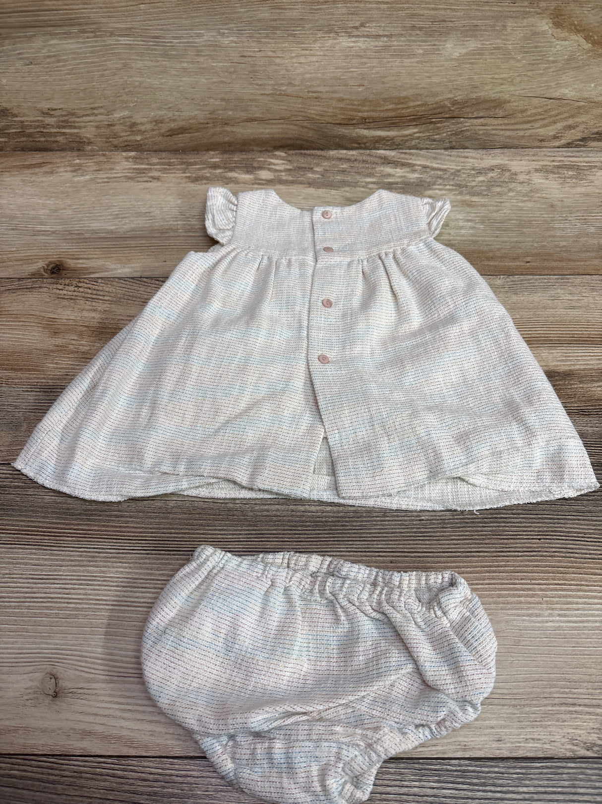 Zara Mini 2pc Metallic Dress & Bloomers Set Ivory sz 6/9m