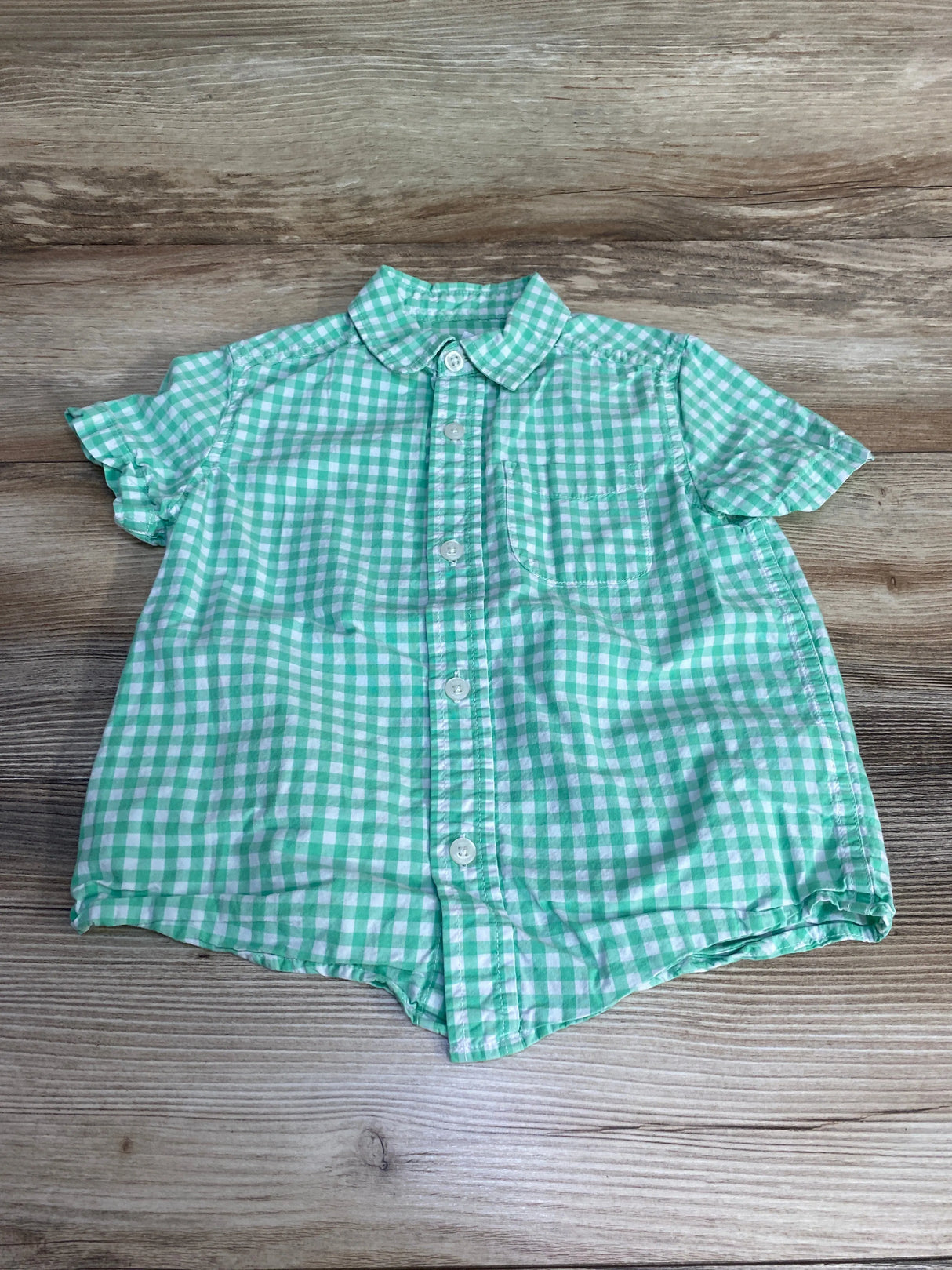 Children's Place Gingham Button Up Shirt Green sz 4T - Me n Mommy To Be