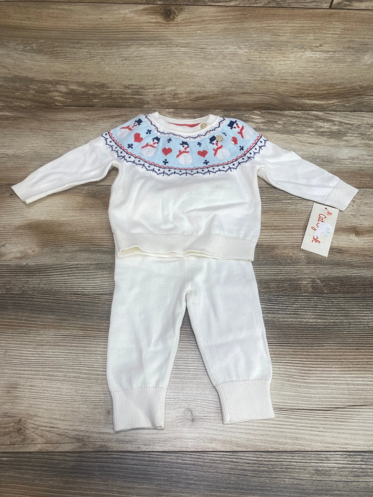 NEW Cat & Jack 2pc Snowman Fair Isle Sweater Set White sz 3-6m - Me n Mommy To Be